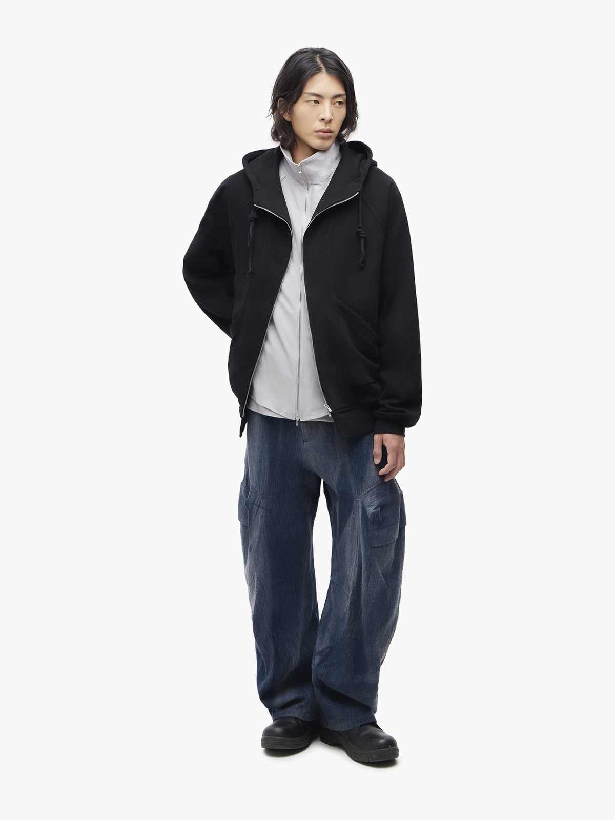 Jiyong Kim - Draped Zip-Up Hoodie (Black) product image 1 | TRAB K-Fashion Australia
