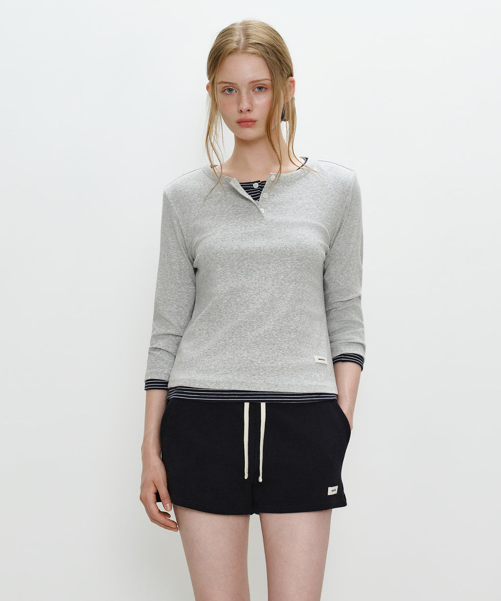 Marithe & Francois Girbaud - Basic Henley Neck 3/4 Sleeve (Heather Gray) product image 1 | TRAB K-Fashion Australia