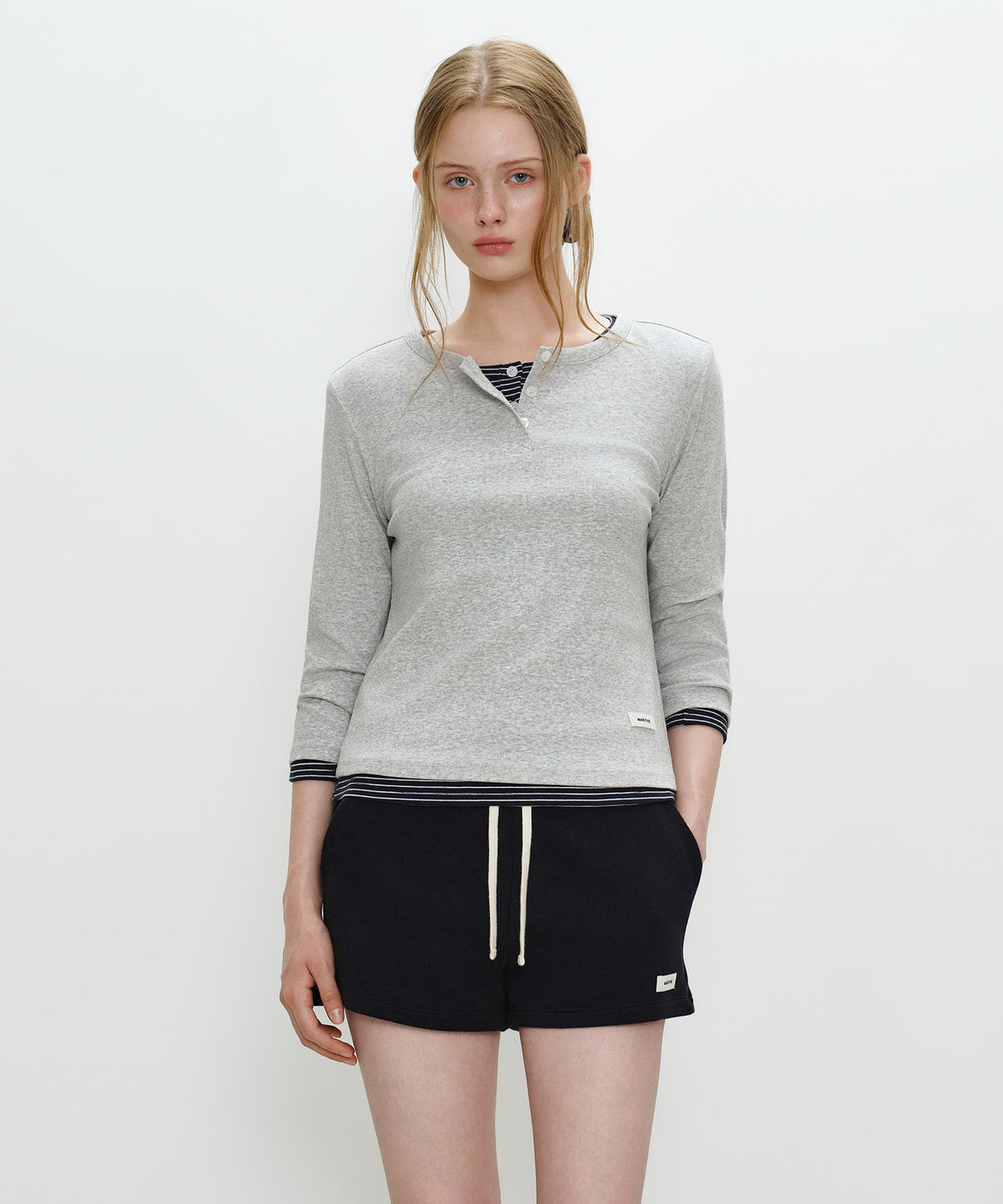 Marithe & Francois Girbaud - Basic Henley Neck 3/4 Sleeve (Heather Gray) product image 1 | TRAB K-Fashion Australia