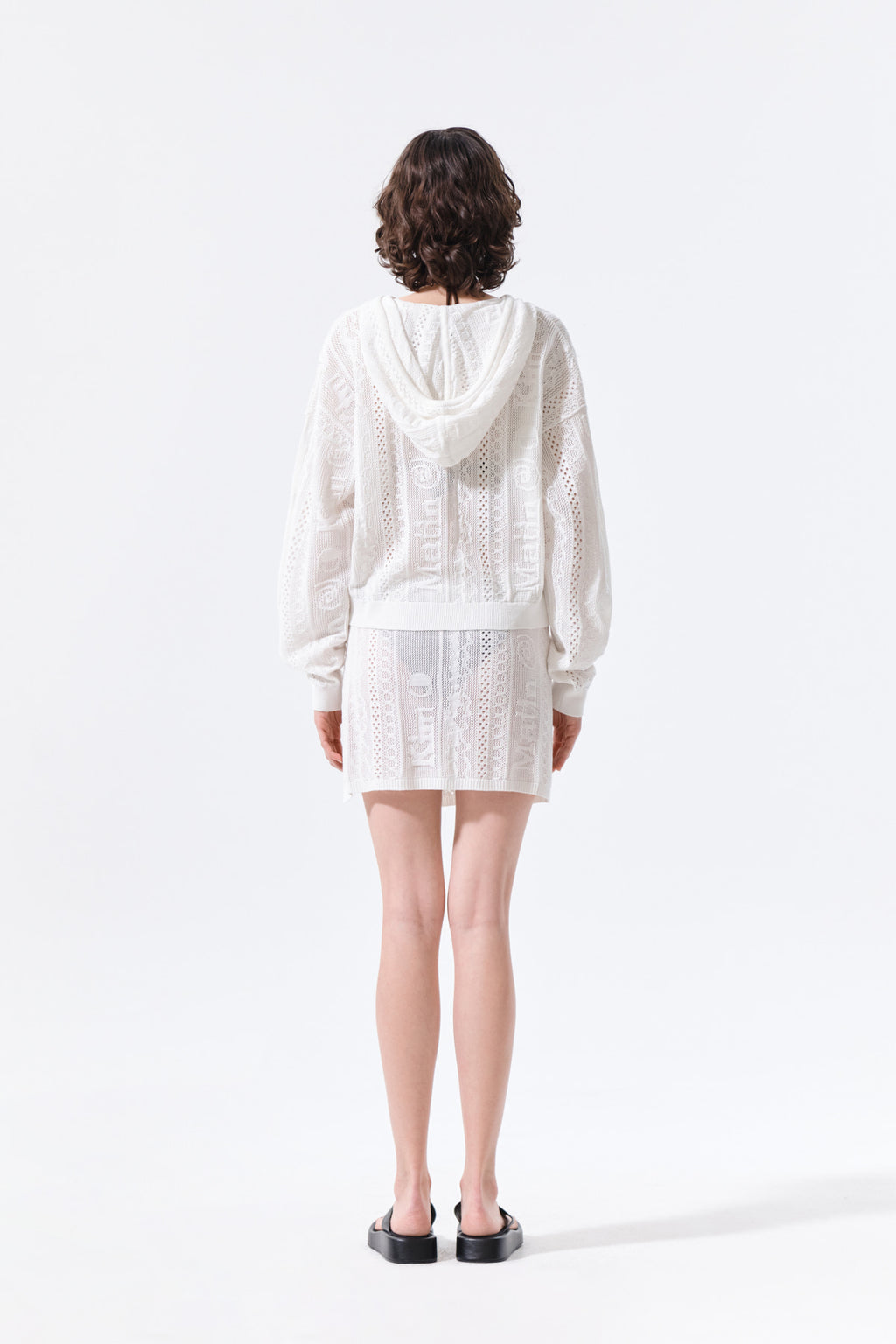 Matin Kim - Mesh Logo Knit Hoody Zip Up (White) product image 8 | TRAB K-Fashion Australia