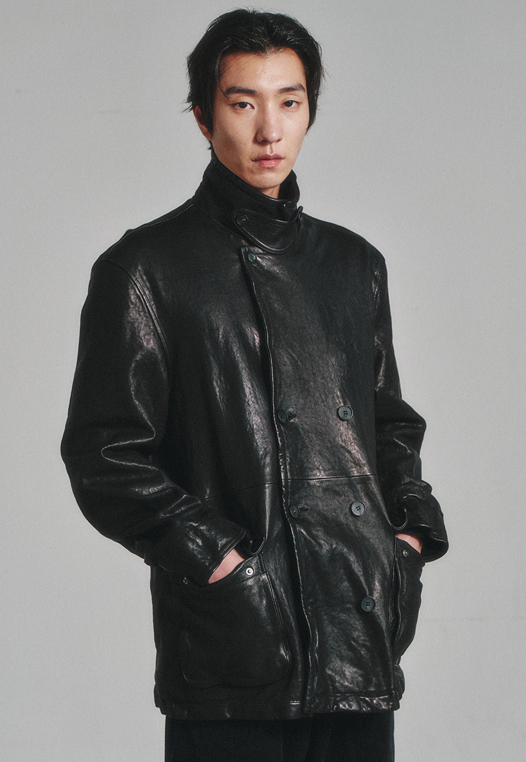 Art if acts - Washed Leather Pea Coat (Black) product image 6 | TRAB K-Fashion Australia
