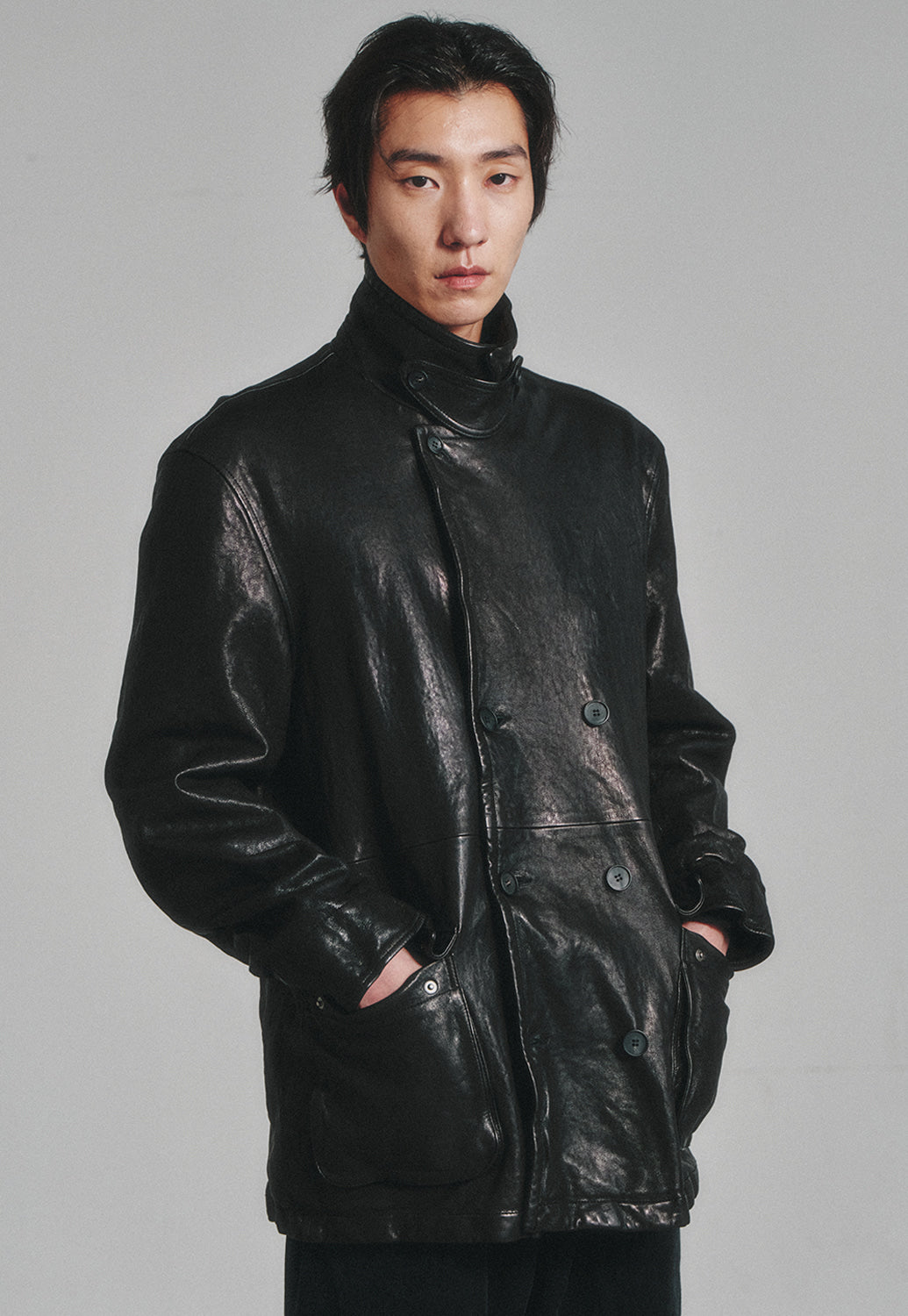 Art if acts - Washed Leather Pea Coat (Black) product image 6 | TRAB K-Fashion Australia