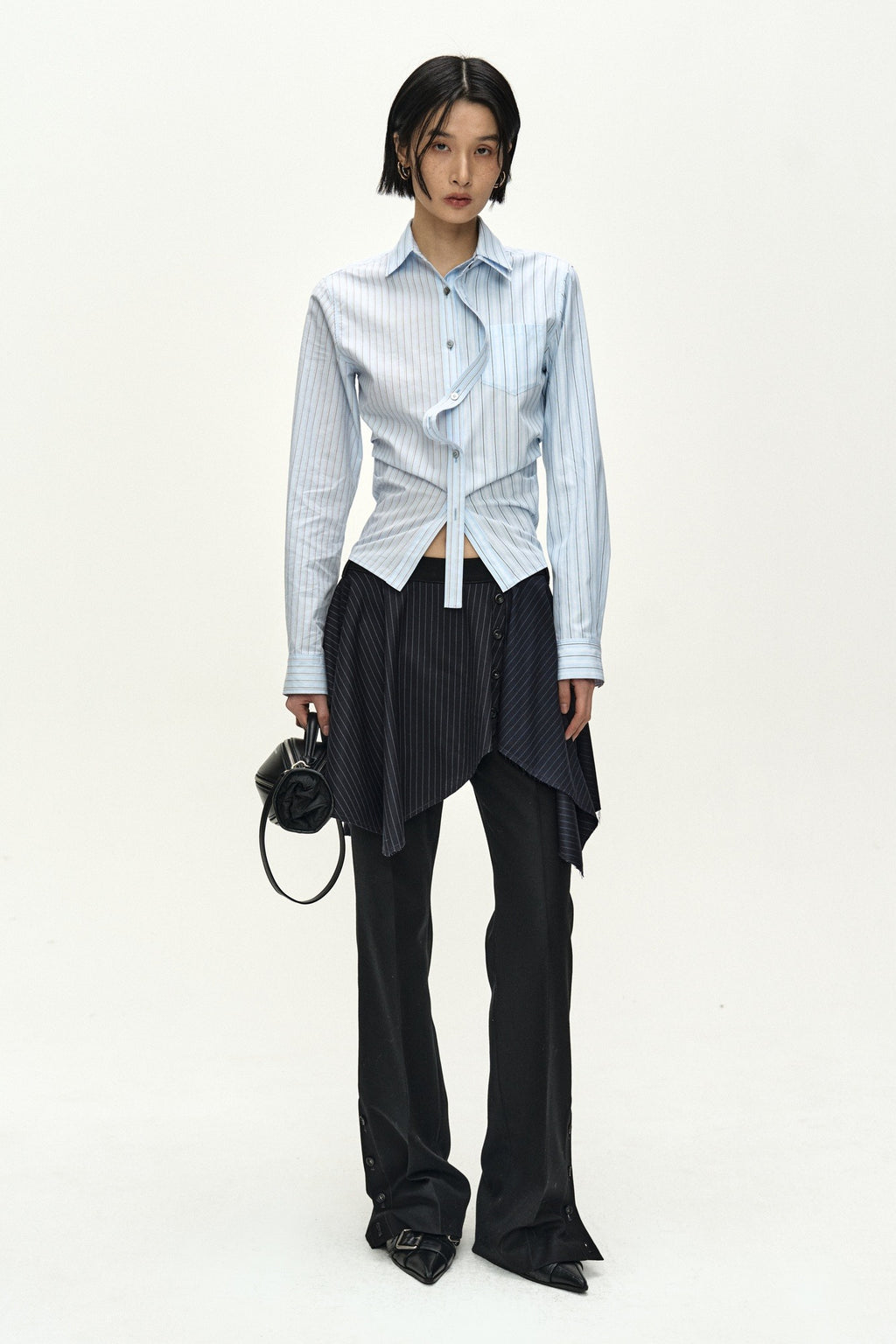 Andersson Bell - Asymmetric Wrap Skirt-Layered Bootcut Trousers (navy/black) (Navy/Black) product image 1 | TRAB K-Fashion Australia