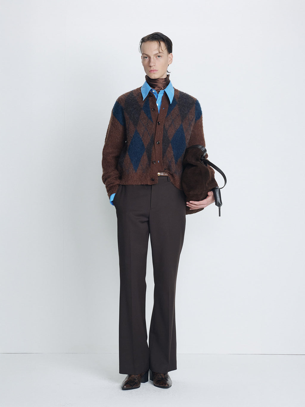 Tonywack - Brushed Argyle Cardigan (Mocha Brown) product image 1 | TRAB K-Fashion Australia