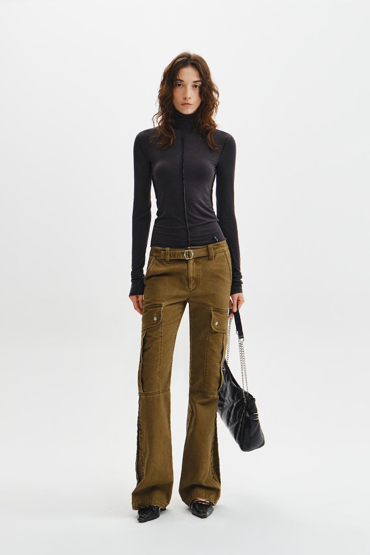Matin Kim - Multi Hook Bootcut Cargo Pants (Khaki) product image 11 | TRAB K-Fashion Australia