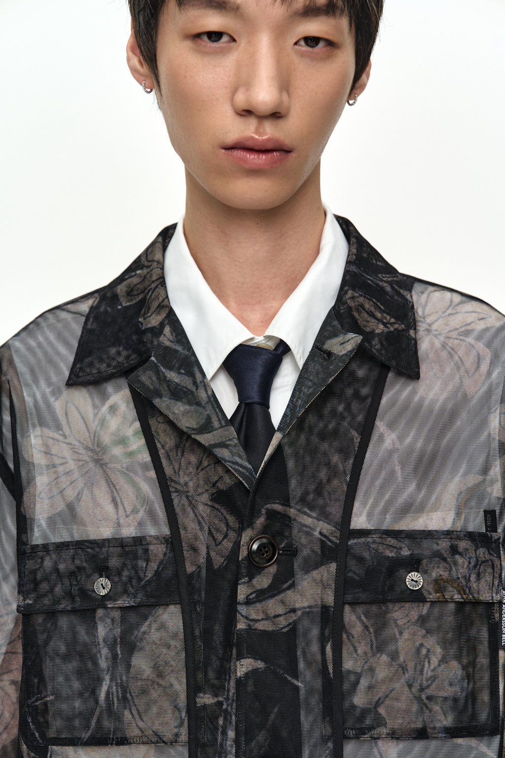 Andersson Bell - Karim Sheer Flower Printed Over Shirt (Black/Beige) product image 6 | TRAB K-Fashion Australia