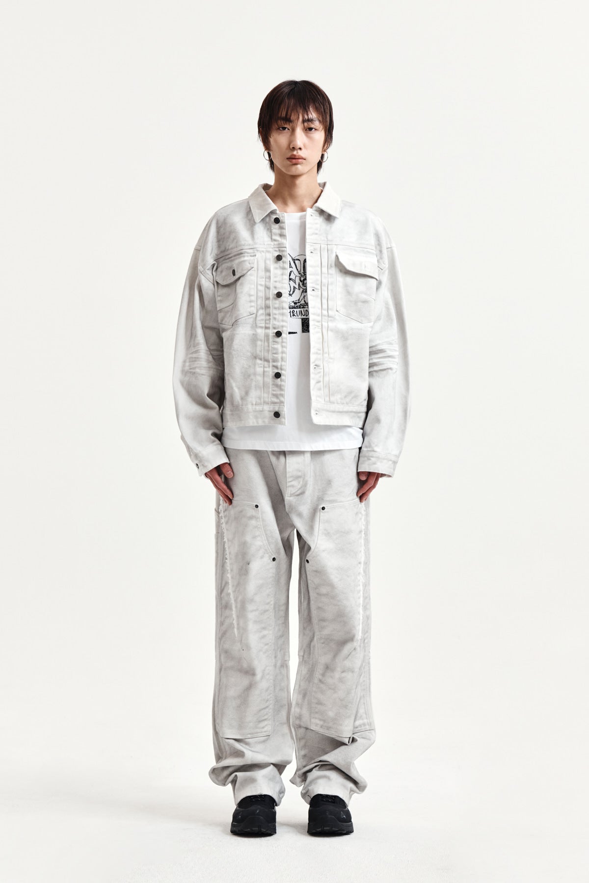 Matin Kim - Vintage Washed Double Knee Denim Pants (White) product image 11 | TRAB K-Fashion Australia