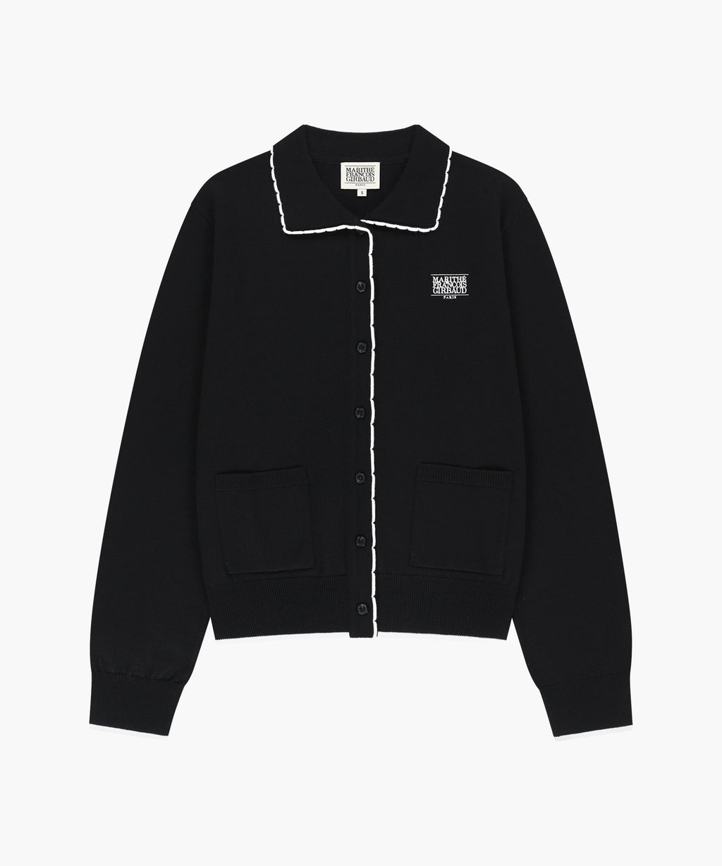 Marithe & Francois Girbaud - Small Classic Logo Collar Lace Trimming Cardigan (Black) product image 6 | TRAB K-Fashion Australia