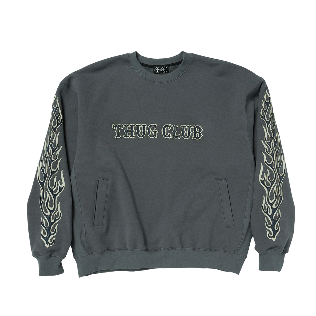 Thug Club - Leather Flame Sweatshirt (Grey) product image 1 | TRAB K-Fashion Australia