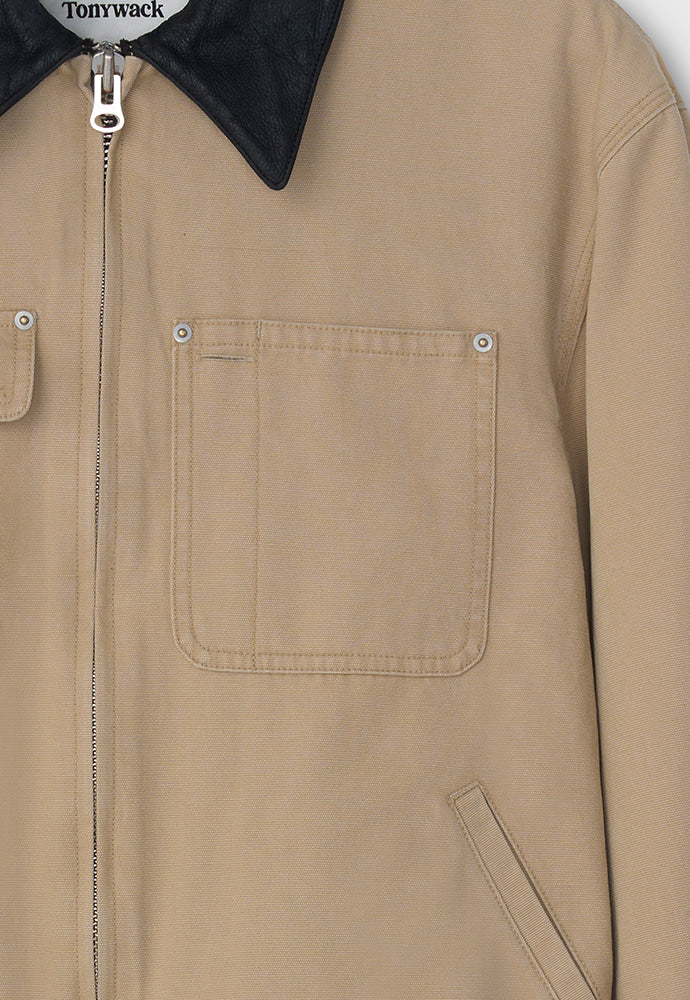 Tonywack - Leather Collar Garment-Washed Rivet Work Jacket (Faded Beige) product image 11 | TRAB K-Fashion Australia