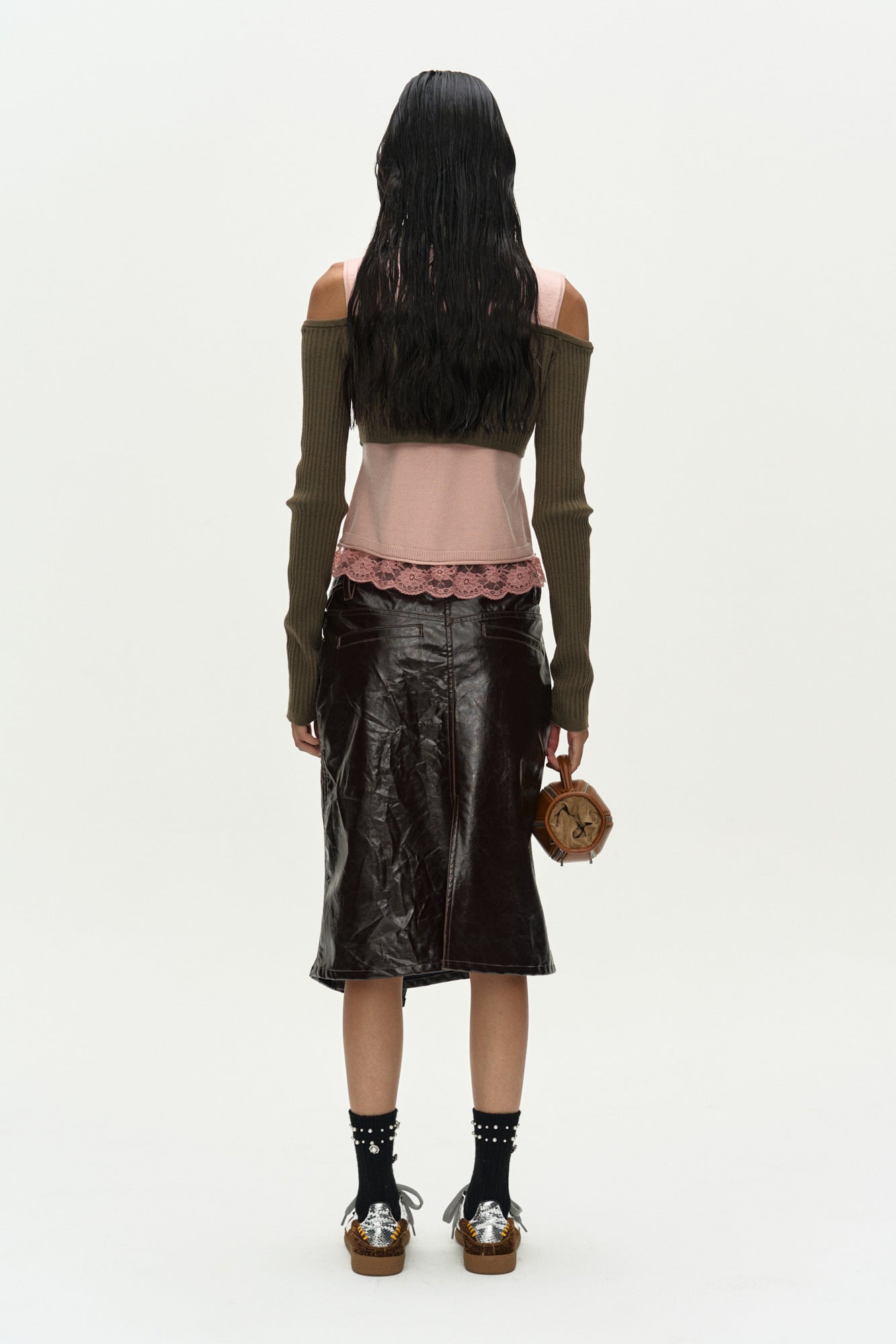 Andersson Bell - Layered Off-Shoulder Collar Top (Khaki/Pink) product image 2 | TRAB K-Fashion Australia