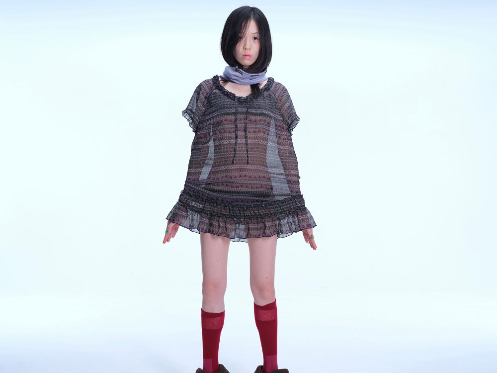 Coyseio - Chiffon Shirring One Piece (Purple Brown) product image 8 | TRAB K-Fashion Australia