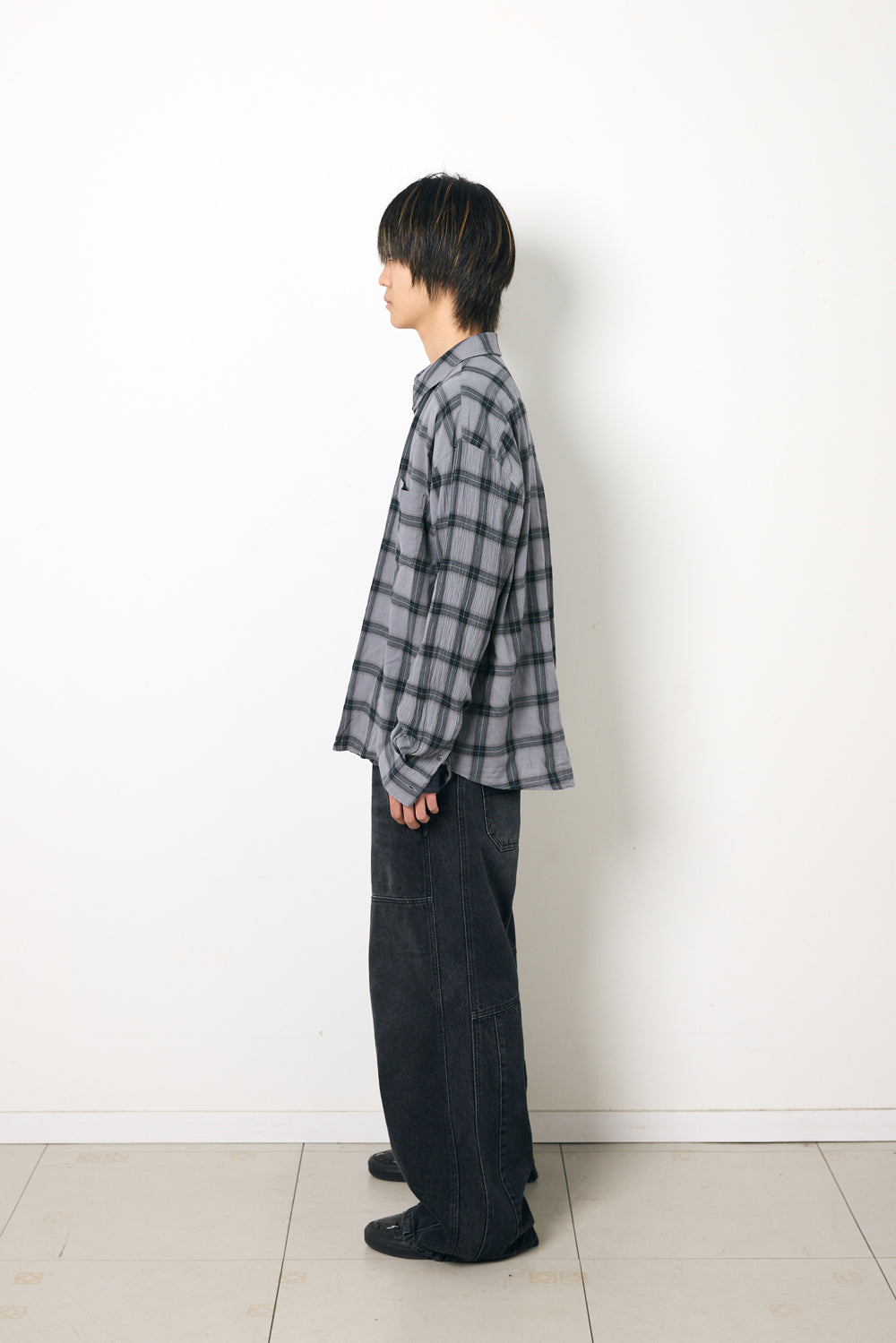 Hatchingroom - Classic Shirt Over Dyed Check (Blue Grey) product image 7 | TRAB K-Fashion Australia