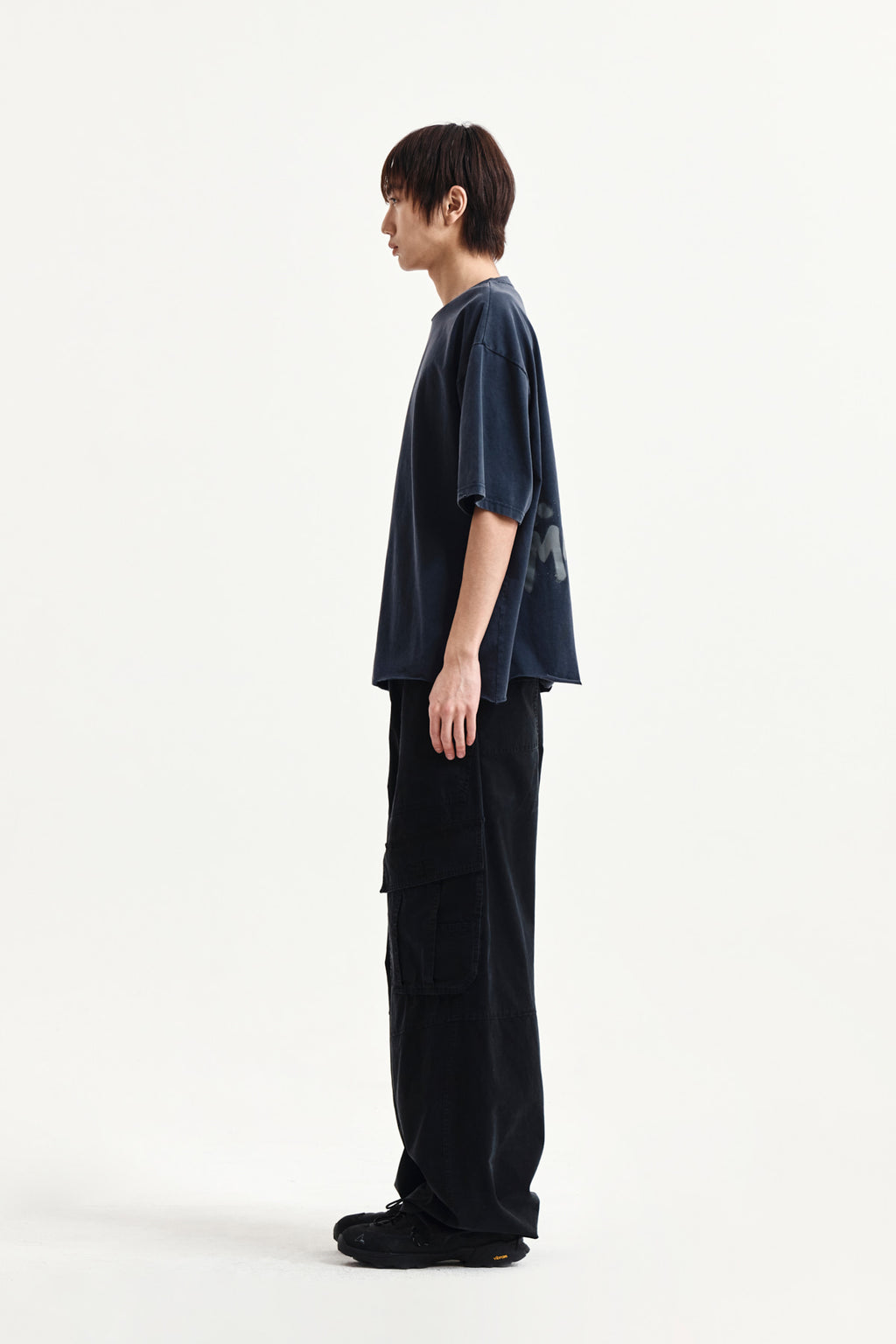 Matin Kim - Raw Cut Graffiti Logo Top (Navy) product image 11 | TRAB K-Fashion Australia