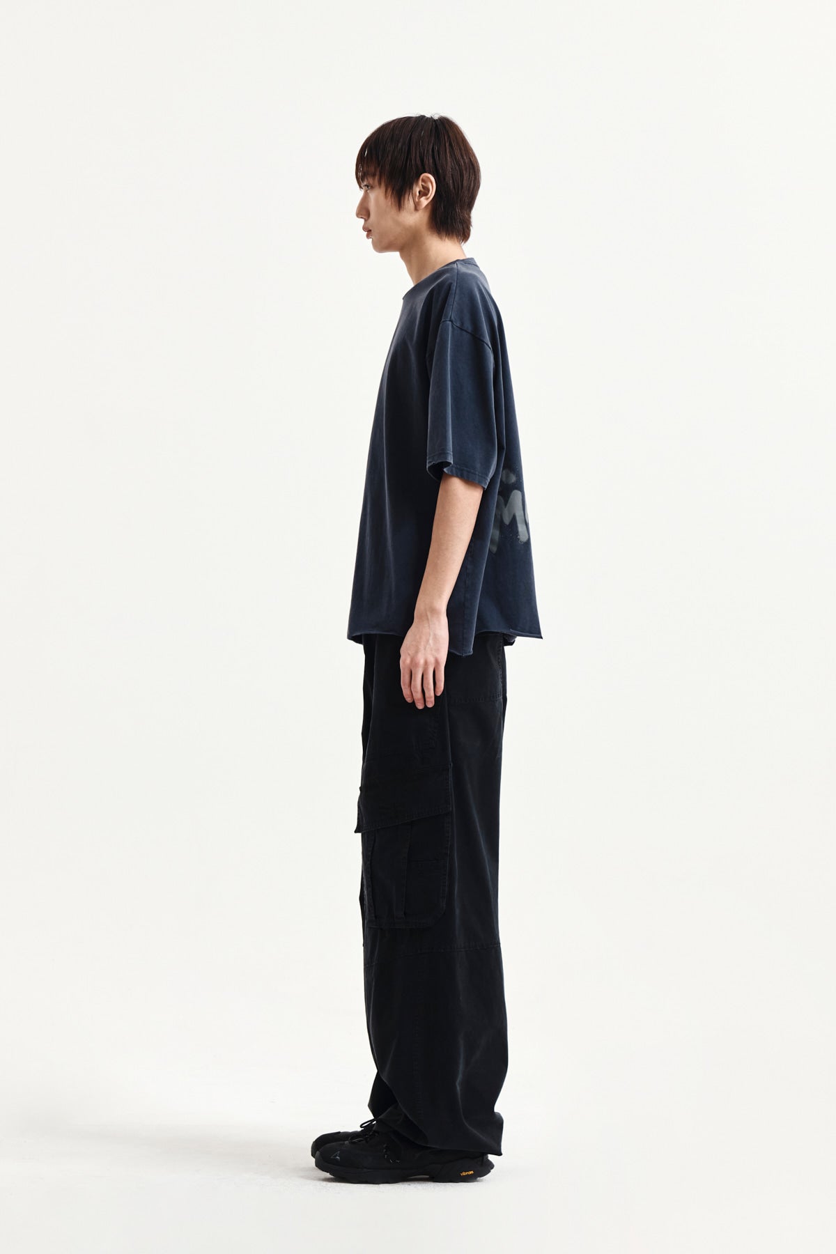 Matin Kim - Raw Cut Graffiti Logo Top (Navy) product image 11 | TRAB K-Fashion Australia