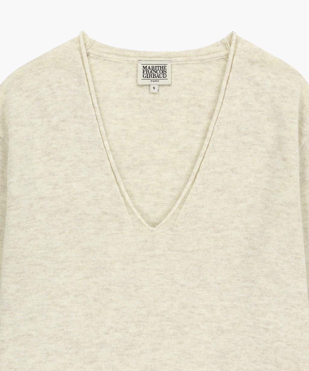 Marithe & Francois Girbaud - Deep V-neck Oversized Knit (Oatmeal) product image 3 | TRAB K-Fashion Australia