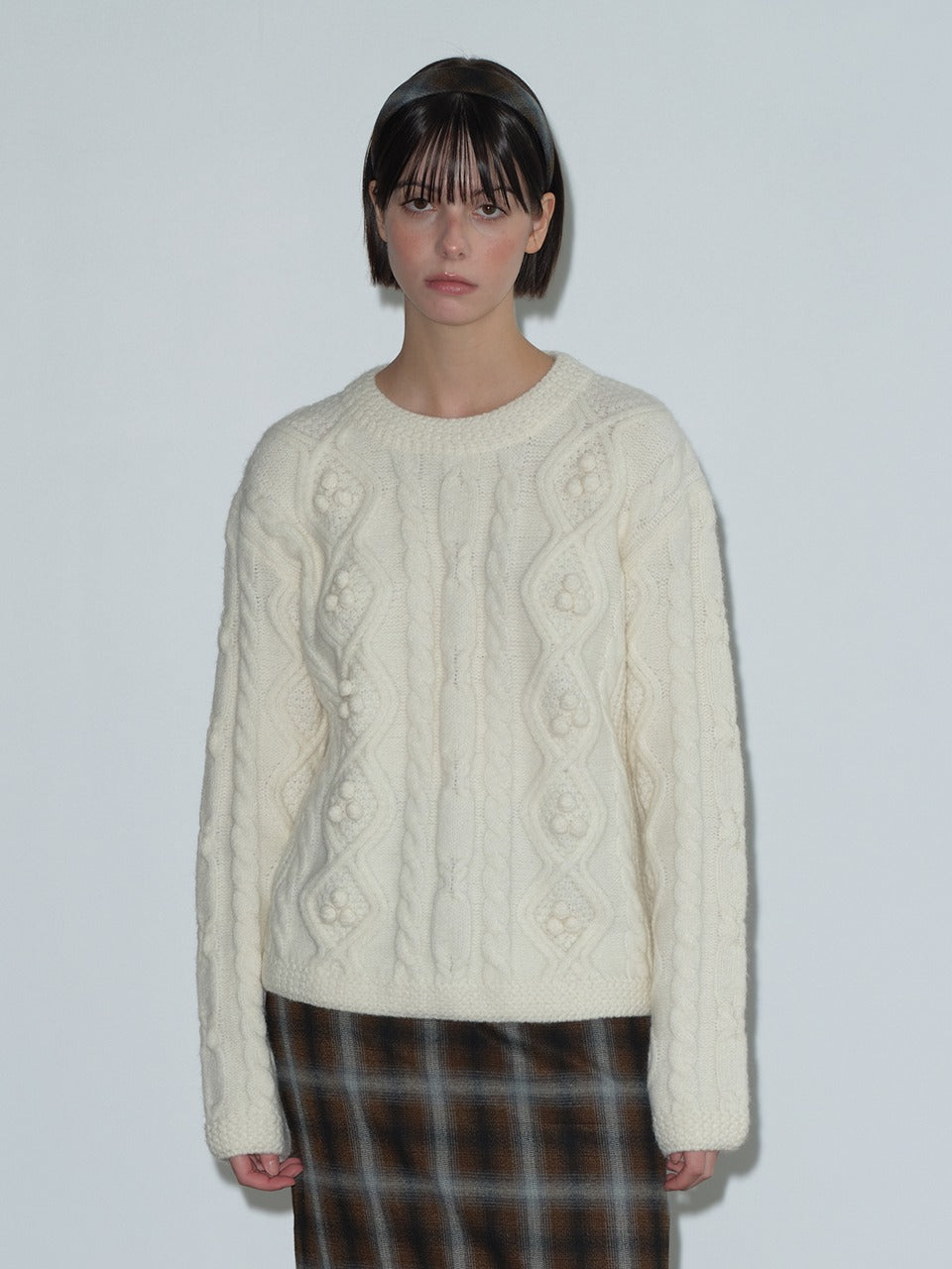 Margarin Fingers - Argyle Pompom Knit (Ivory) product image 1 | TRAB K-Fashion Australia