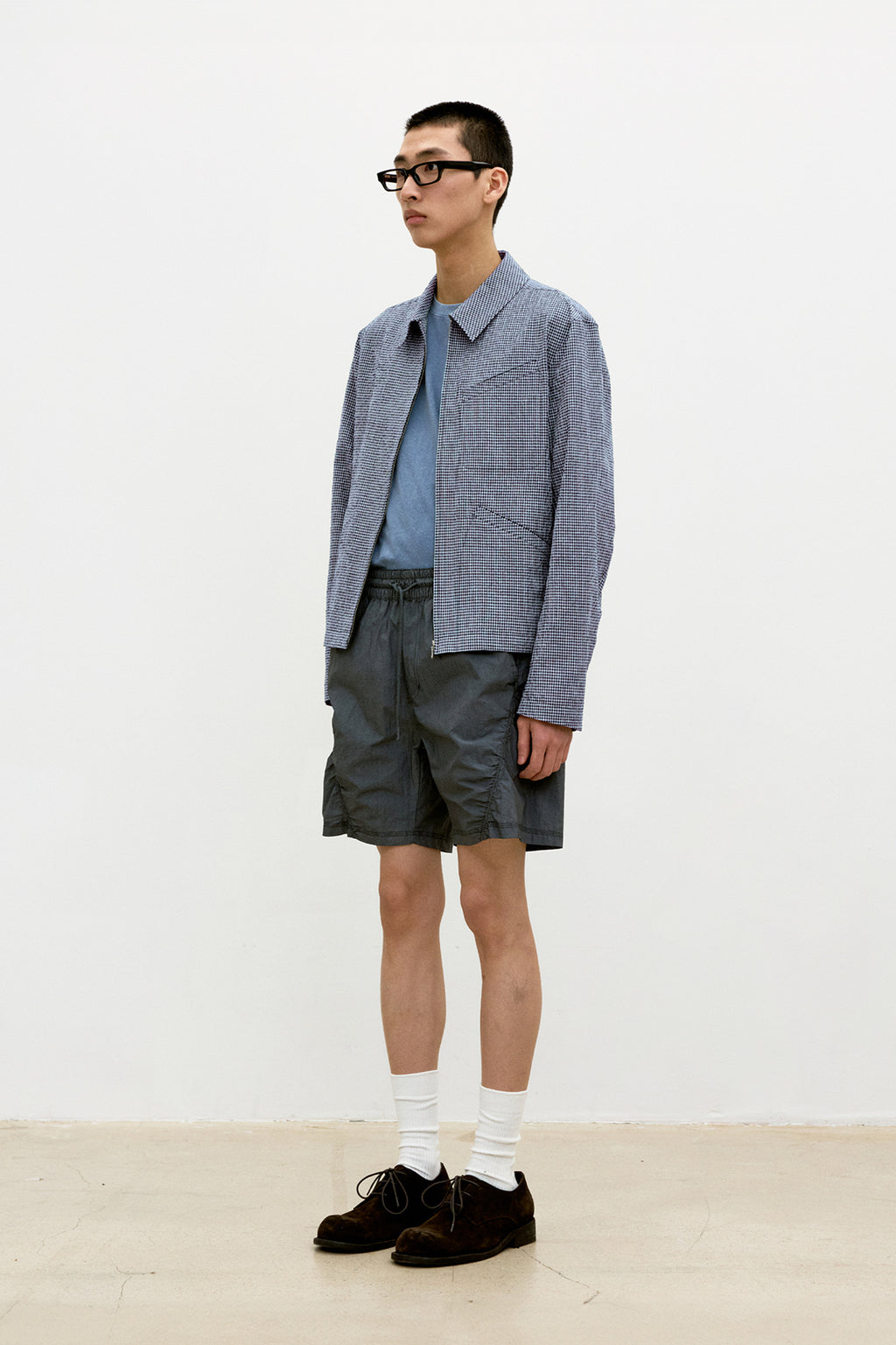 Coor - Micro Check Shirt Zip-Up (Blue Check) product image 3 | TRAB K-Fashion Australia