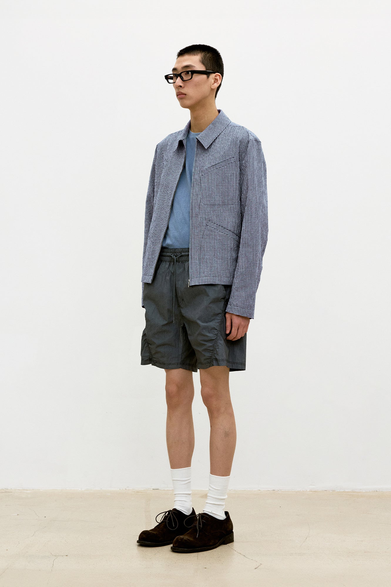 Coor - Micro Check Shirt Zip-Up (Blue Check) product image 3 | TRAB K-Fashion Australia