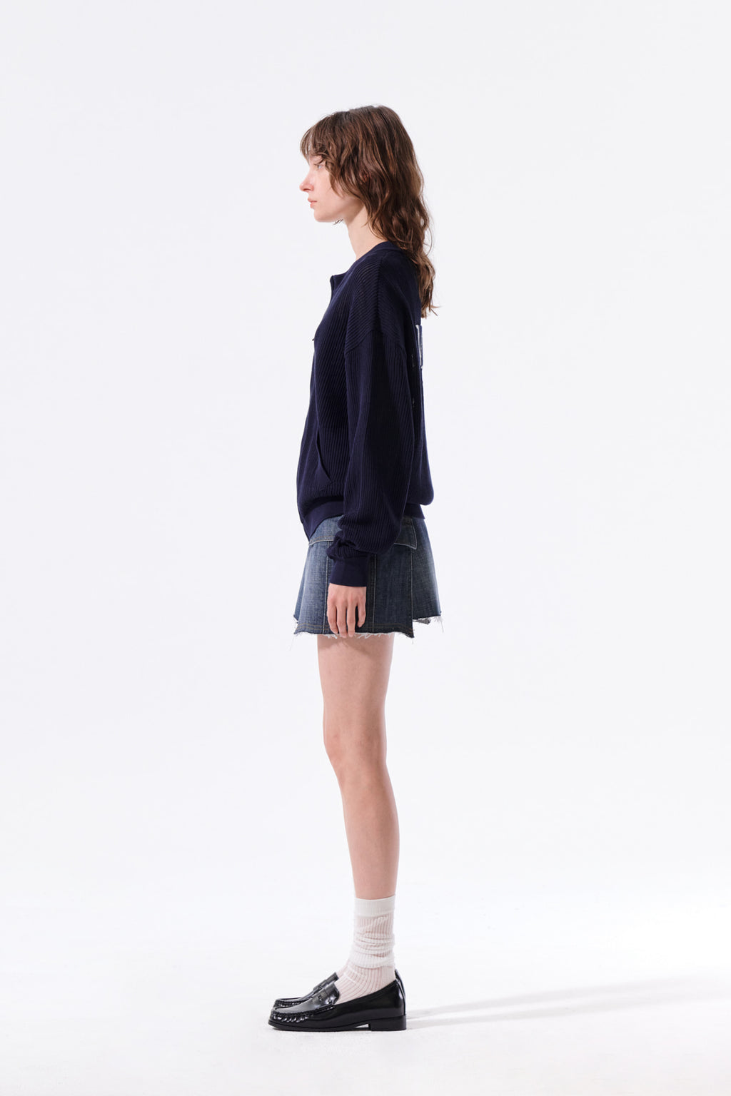 Matin Kim - Back Logo Jacquard Mesh Knit Zip Up (Navy) product image 8 | TRAB K-Fashion Australia