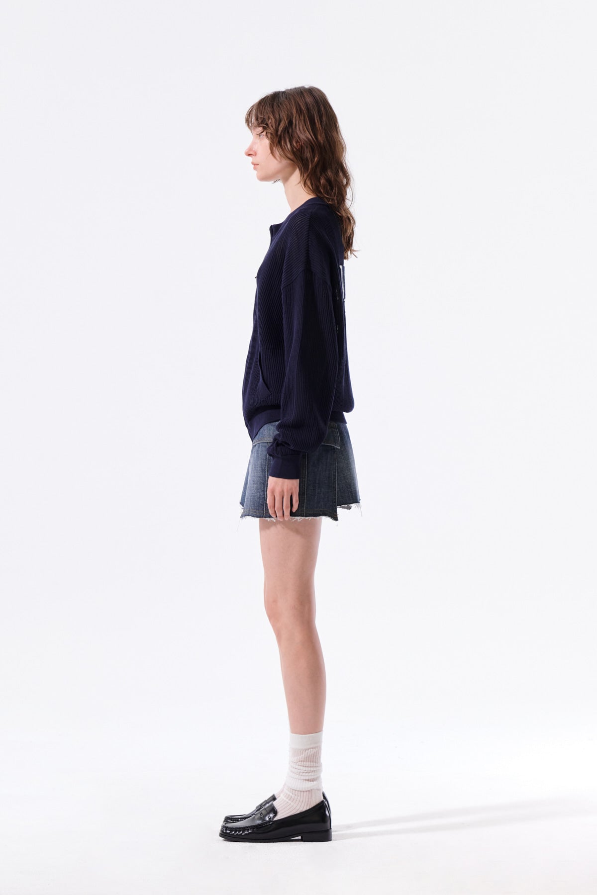 Matin Kim - Back Logo Jacquard Mesh Knit Zip Up (Navy) product image 8 | TRAB K-Fashion Australia