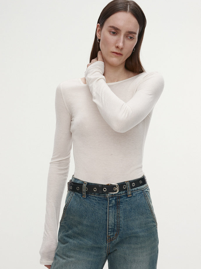 Tonywack - Low Back Long Sleeve T-Shirt (White) product image 1 | TRAB K-Fashion Australia