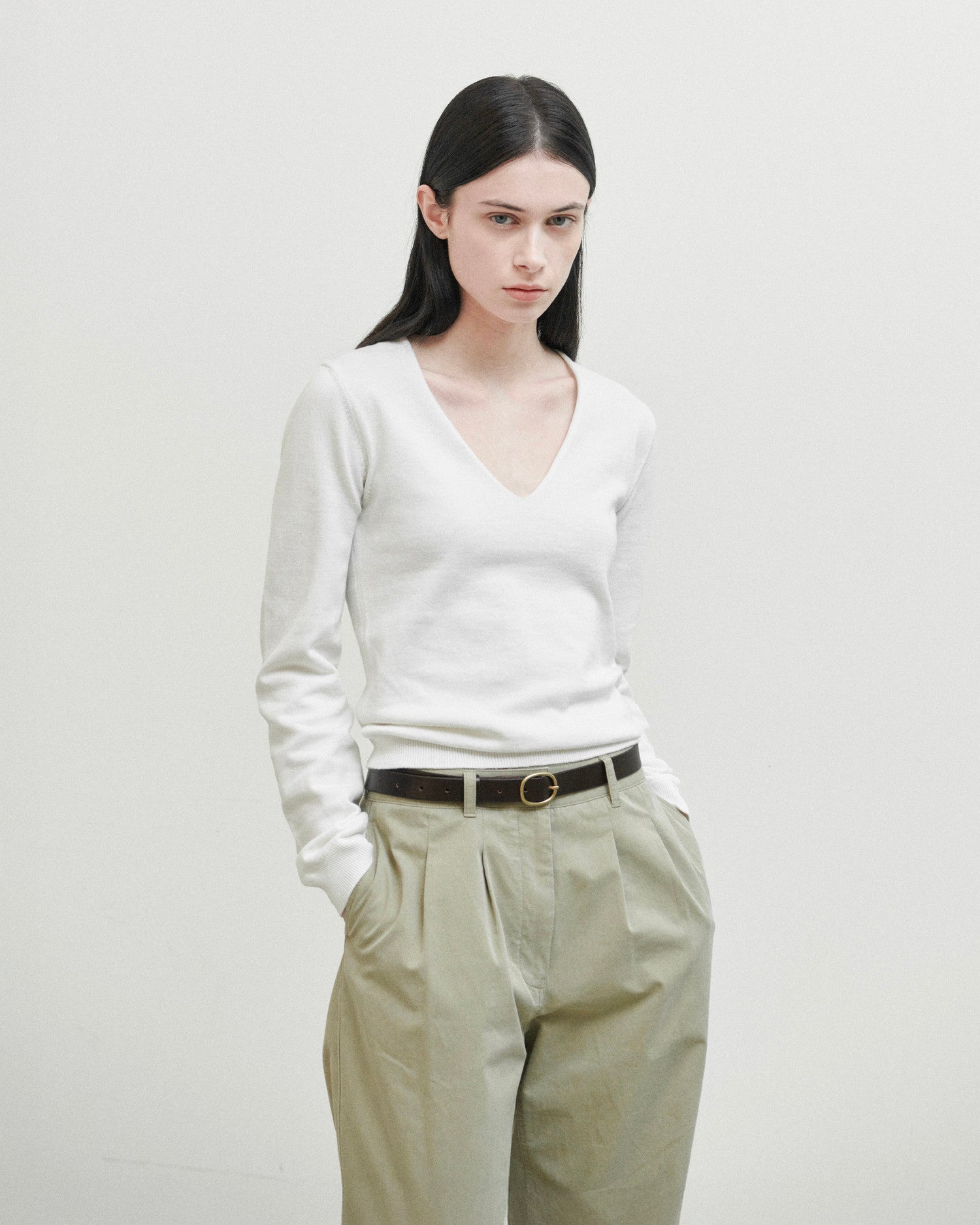Brownyard - Organic Cotton V Neck Knit (Ivory) product image 1 | TRAB K-Fashion Australia