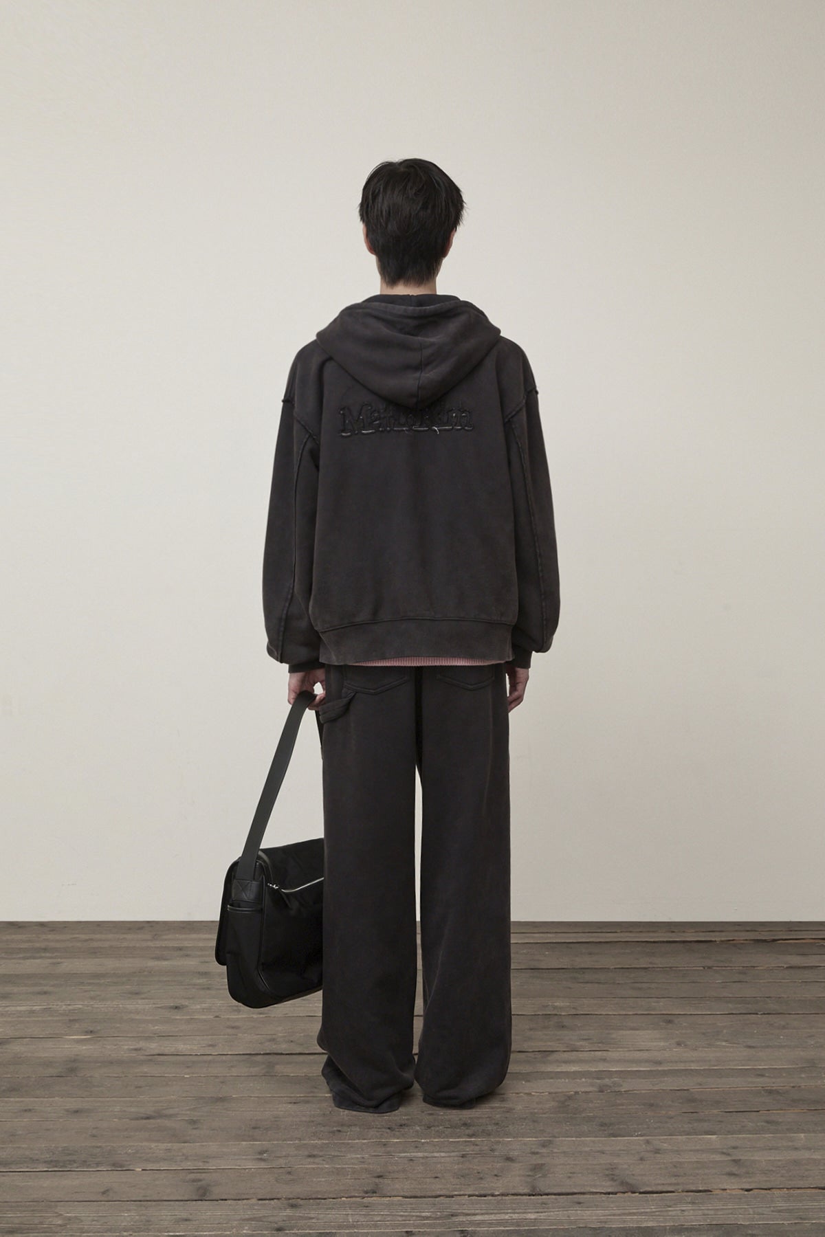 Matin Kim - Back Logo Washed Hoody Zip Up (Charcoal) product image 7 | TRAB K-Fashion Australia