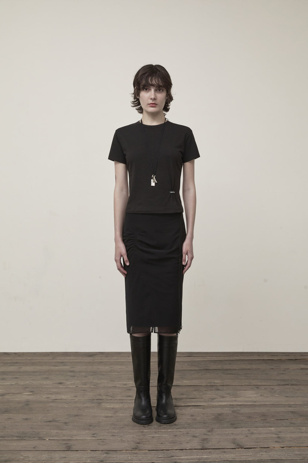 Matin Kim - Mini Label Shirring Top (Black) product image 10 | TRAB K-Fashion Australia