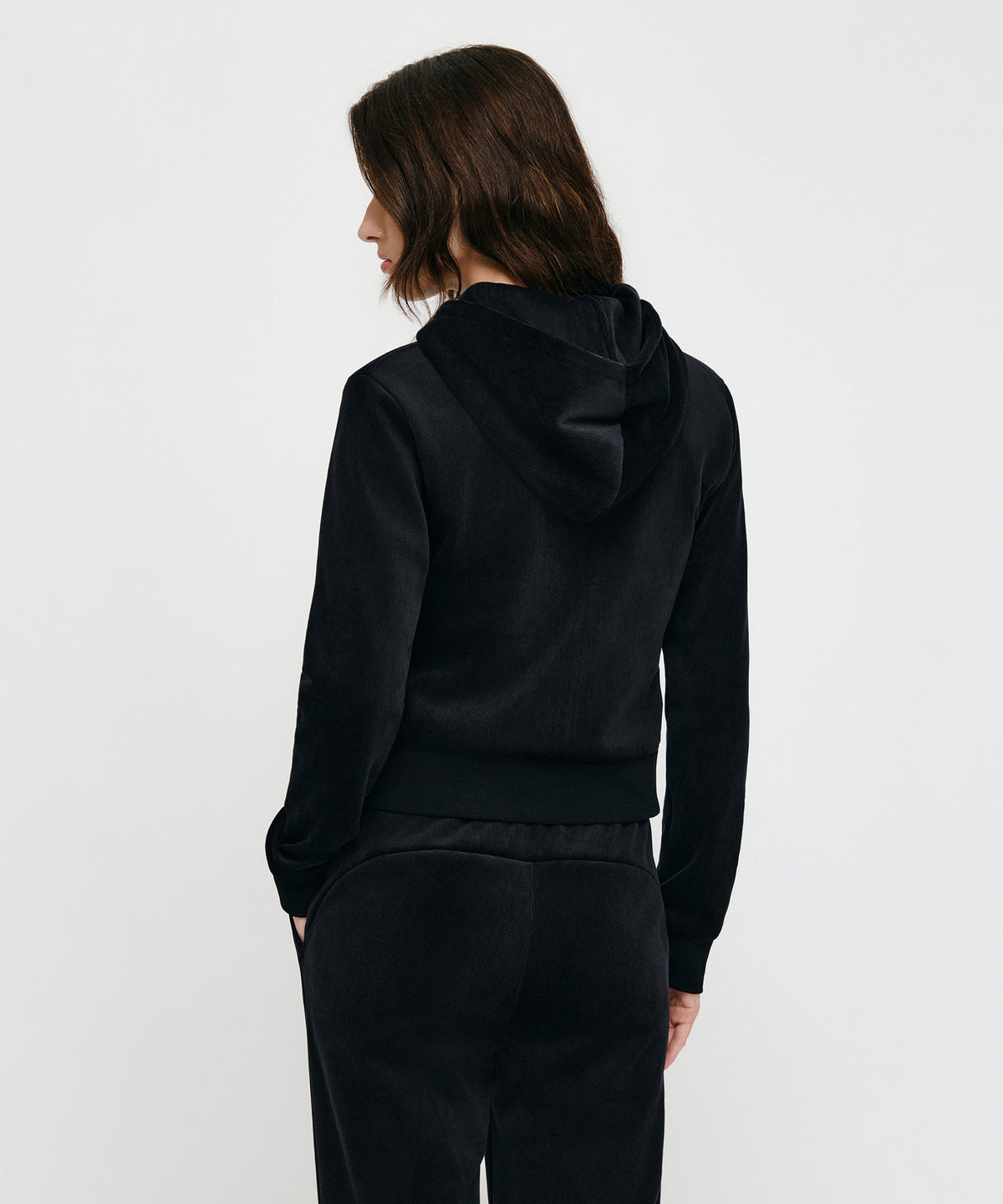 Marithe & Francois Girbaud - Small Classic Logo Slim Fit Velour Crop Hoodie Zipup (Black) product image 3 | TRAB K-Fashion Australia