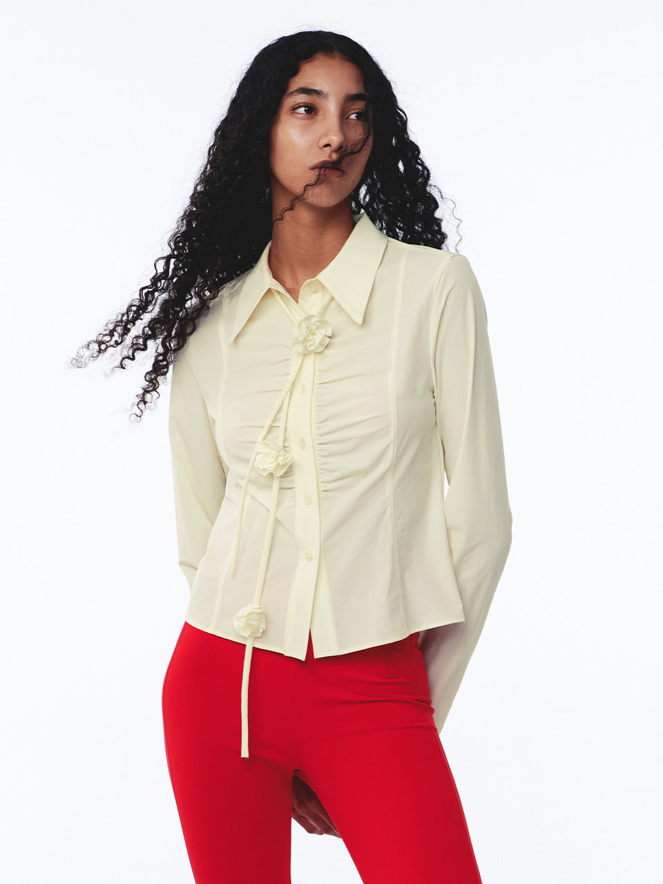 Kijun - Corsage Shirring Shirt (Butter) product image 6 | TRAB K-Fashion Australia