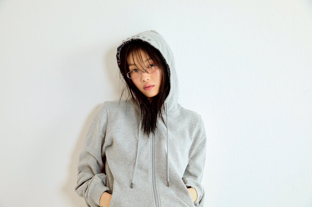 Coyseio - Flower Point Zip-Up Hoodie (Melange Grey) product image 4 | TRAB K-Fashion Australia