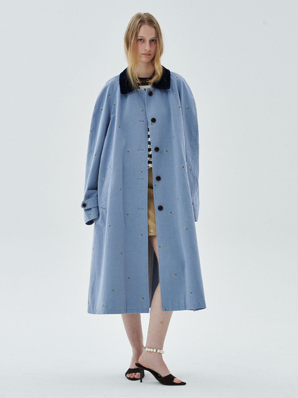 Mardi Mercredi - [Pre-Order – Ships September 30] Cotton Trench Coat Floral Embroidery (Sky) product image 1 | TRAB K-Fashion Australia