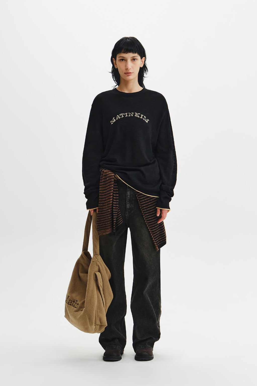Matin Kim - Matin Sleeve Graphic Sheer Knit Pullover (Black) product image 8 | TRAB K-Fashion Australia