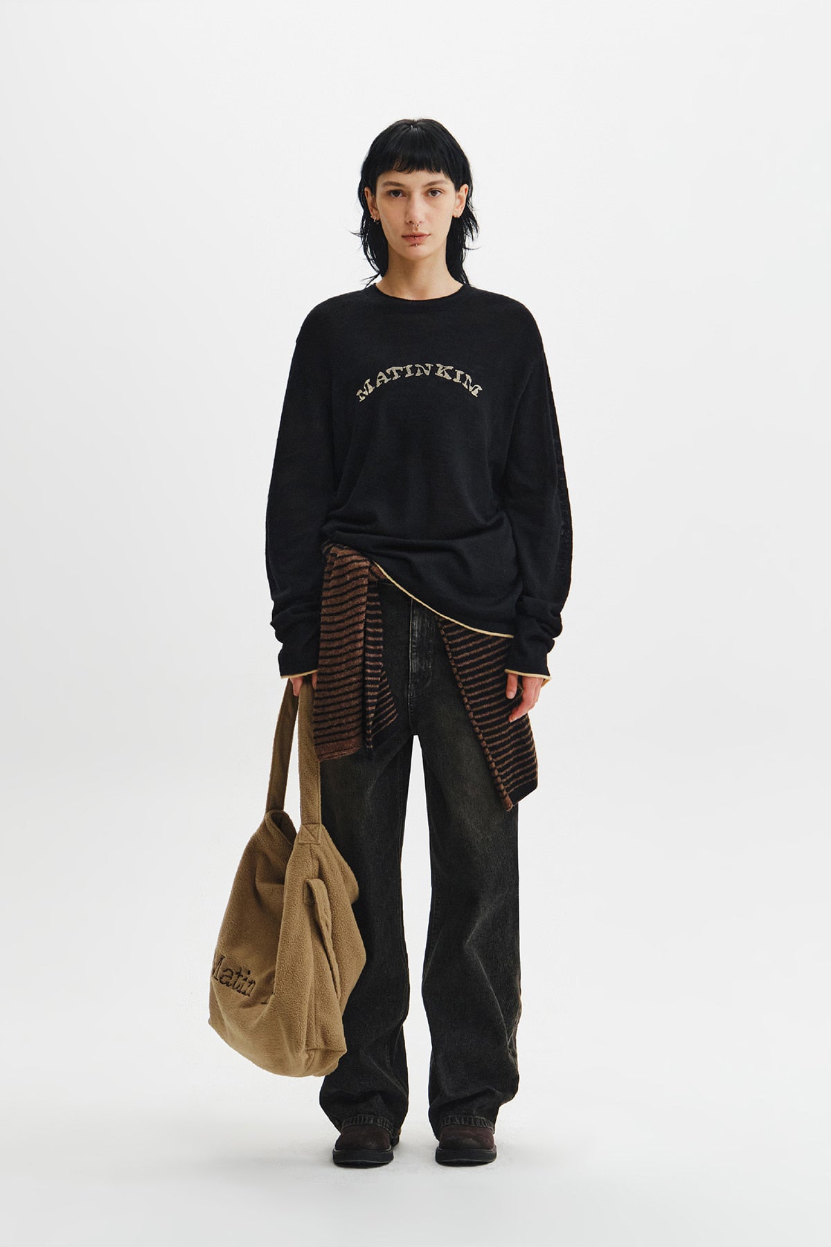 Matin Kim - Matin Sleeve Graphic Sheer Knit Pullover (Black) product image 8 | TRAB K-Fashion Australia