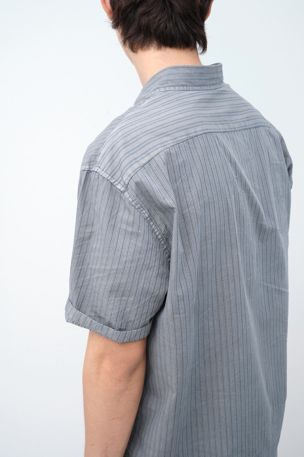 Hatchingroom - Crop Shirt Over Dyed Stripe (Grey) product image 7 | TRAB K-Fashion Australia