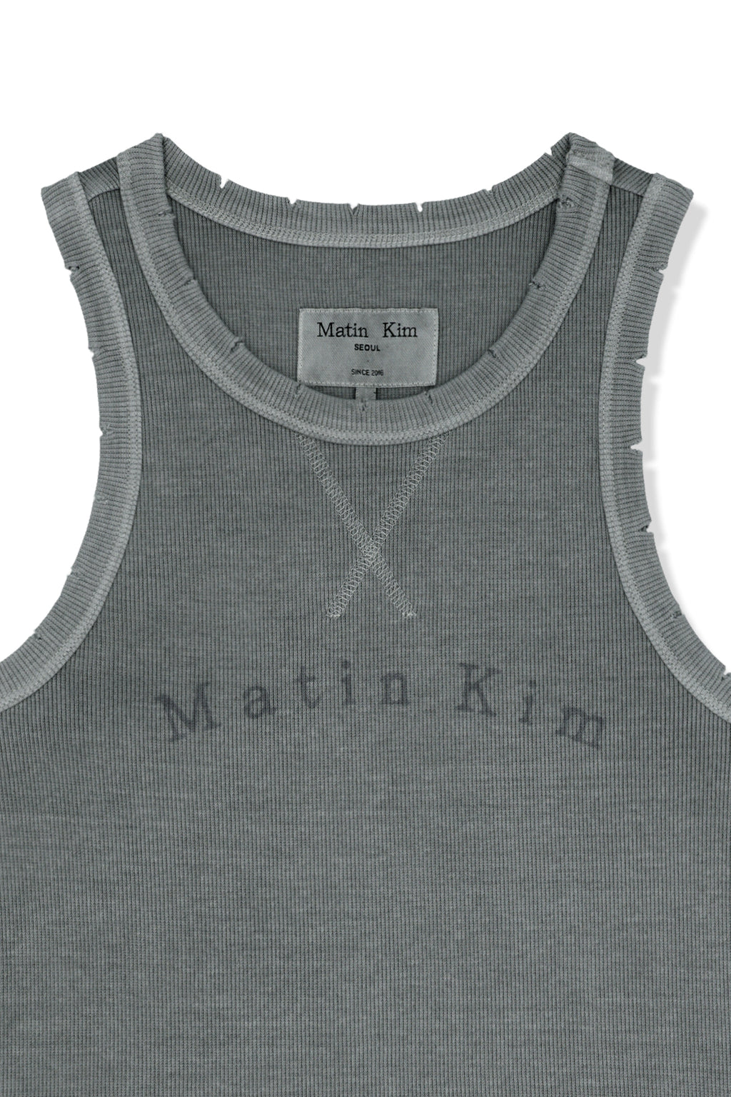 Matin Kim - Distressed Sleeveless Logo Top (Light Grey) product image 3 | TRAB K-Fashion Australia