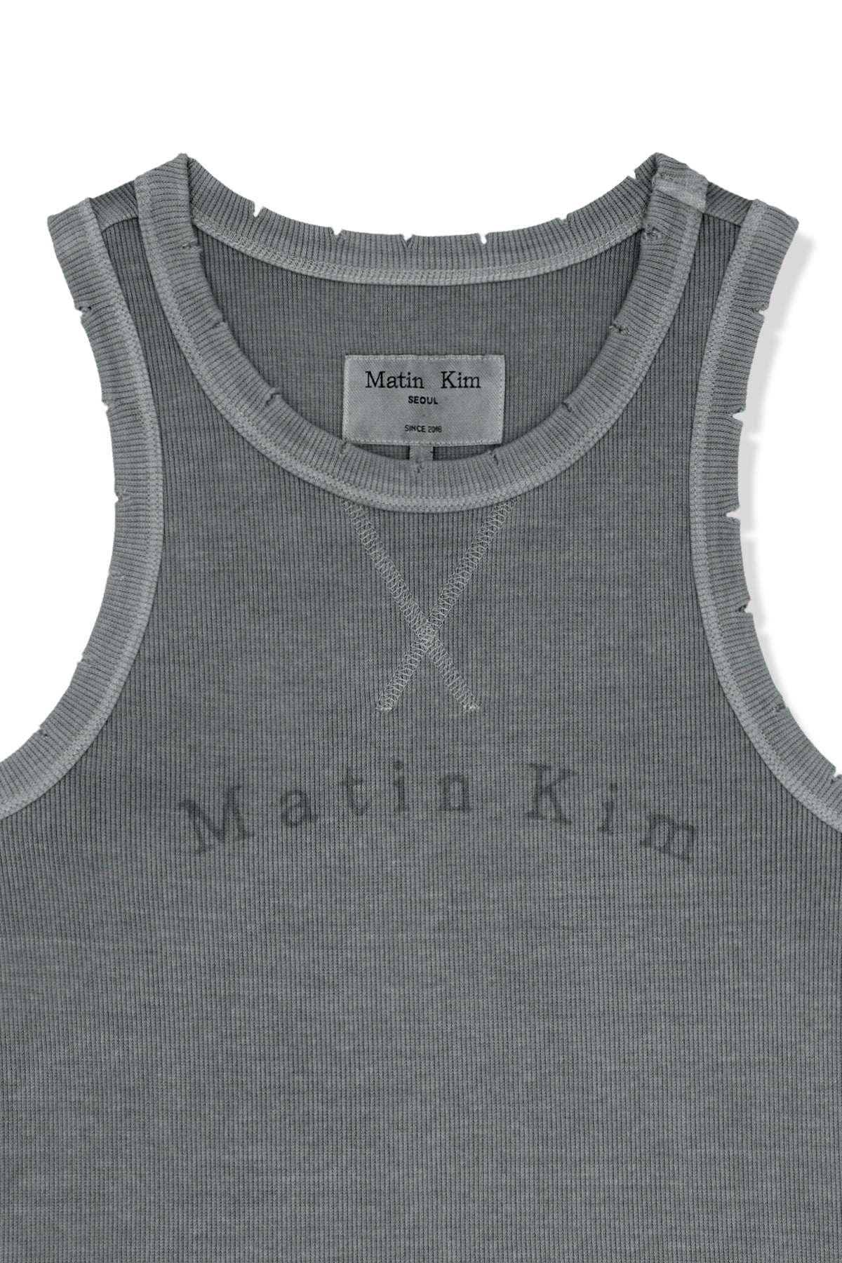 Matin Kim - Distressed Sleeveless Logo Top (Light Grey) product image 3 | TRAB K-Fashion Australia