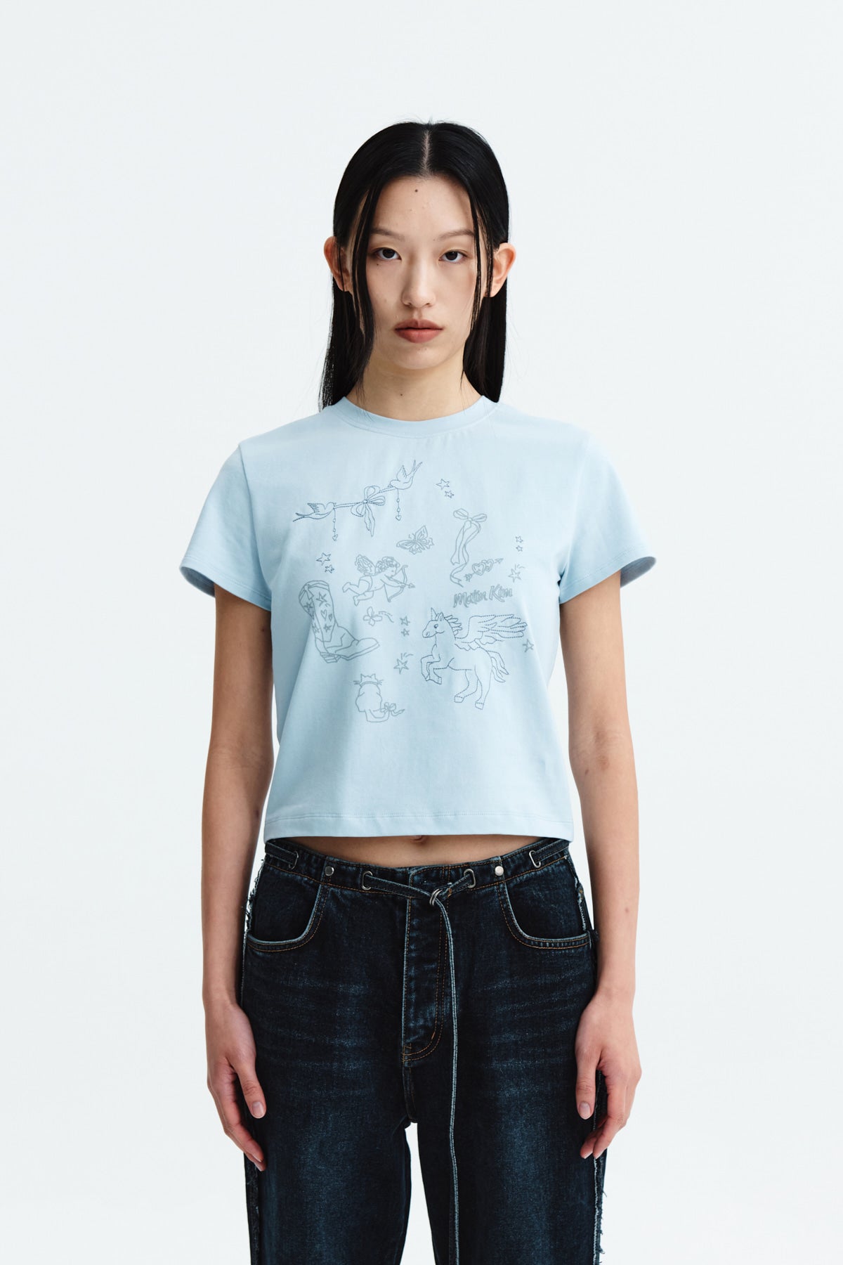 Matin Kim - Kitsch Printing Crop Top (Sky) product image 10 | TRAB K-Fashion Australia