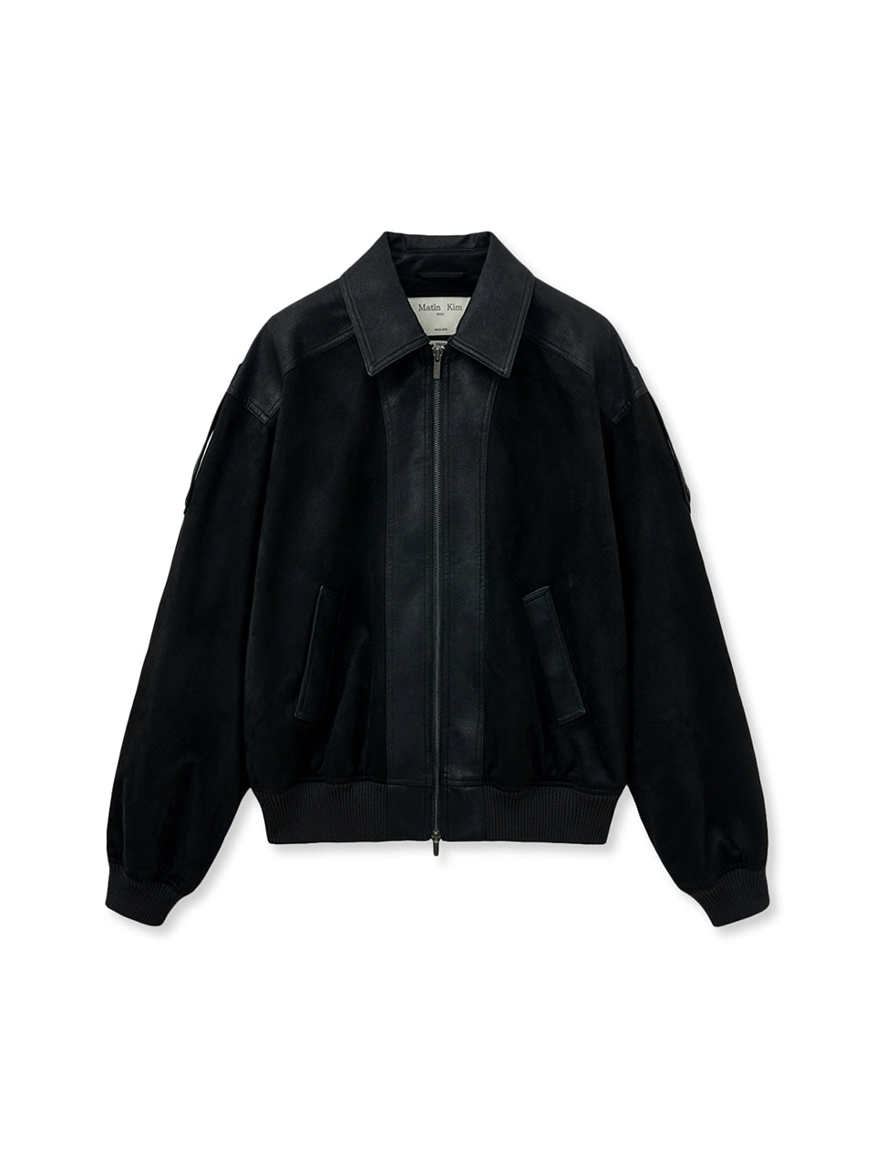 Matin Kim - Suede Mix Leather Zip Up Jumper (Black) product image 1 | TRAB K-Fashion Australia