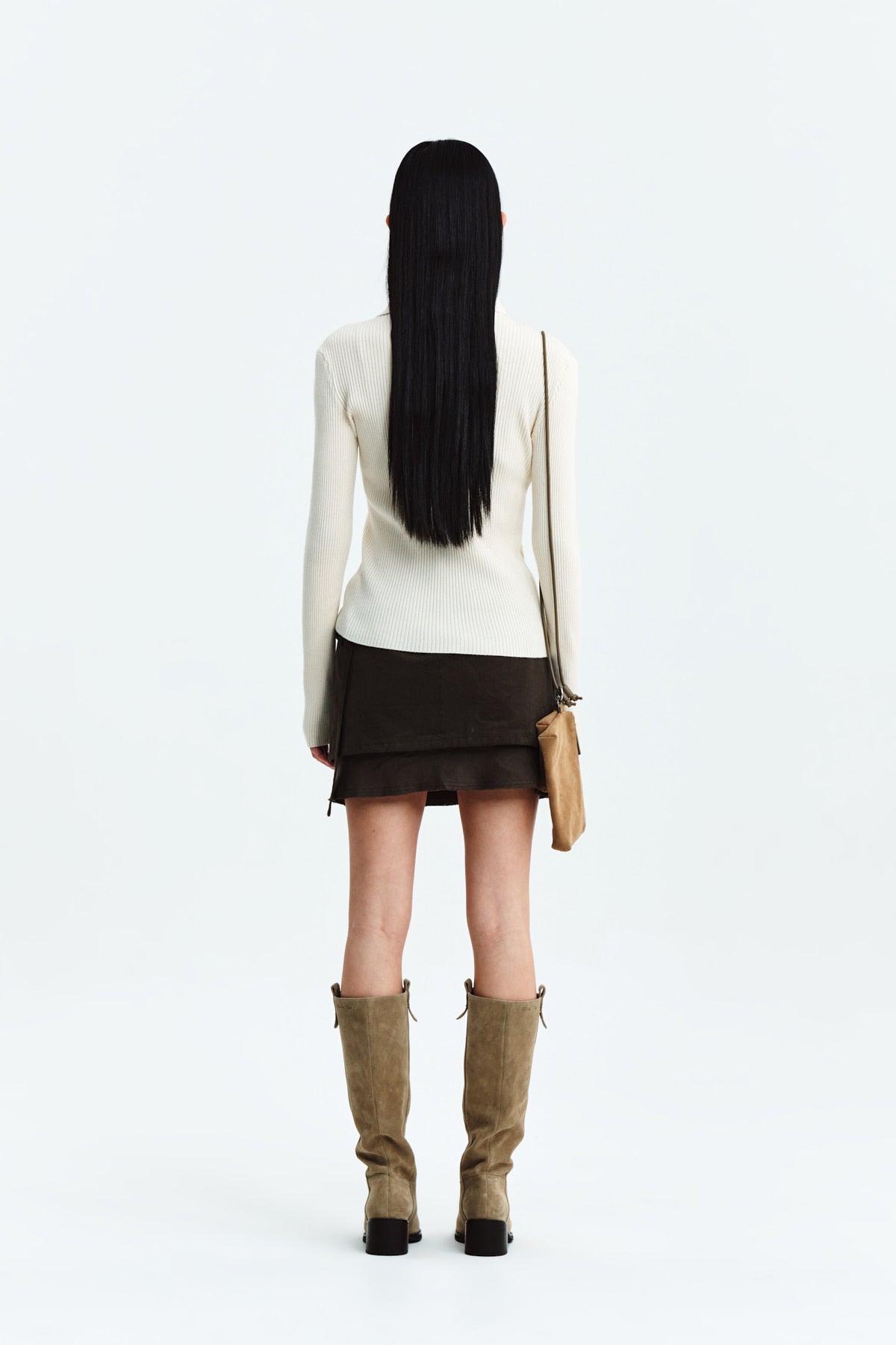 Matin Kim - Layered Belted Mini Skirt (Khaki Brown) product image 7 | TRAB K-Fashion Australia