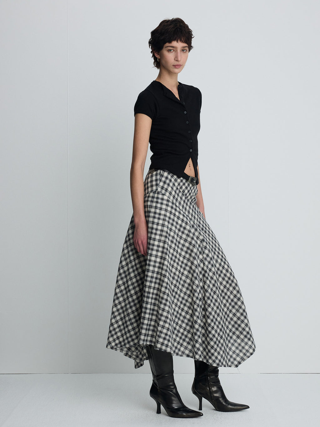 Tonywack - Cotton Check Patchwork Skirt (Black Check) product image 1 | TRAB K-Fashion Australia