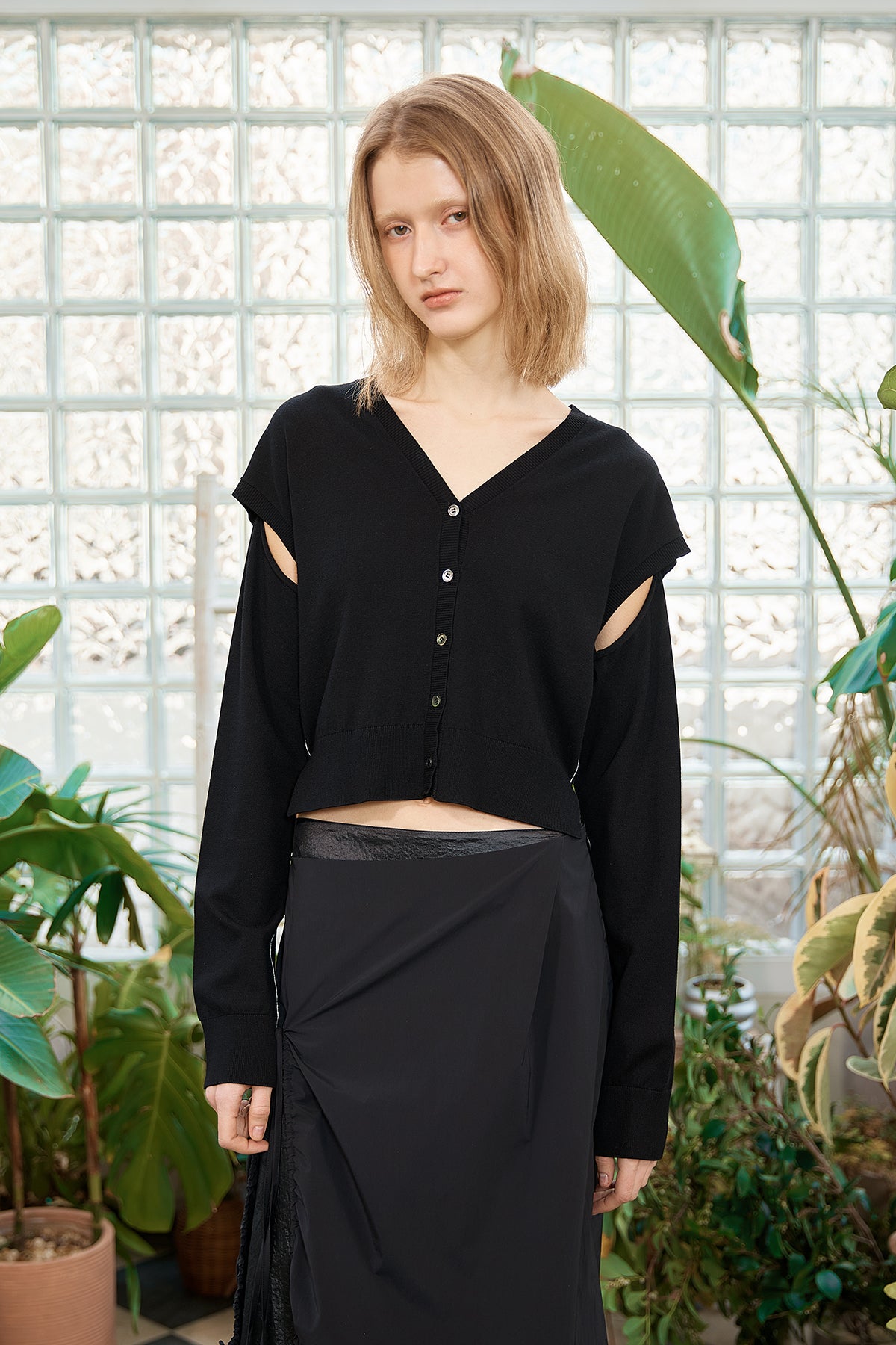 Matin Kim - Slit Detail Button Cardigan (Black) product image 16 | TRAB K-Fashion Australia