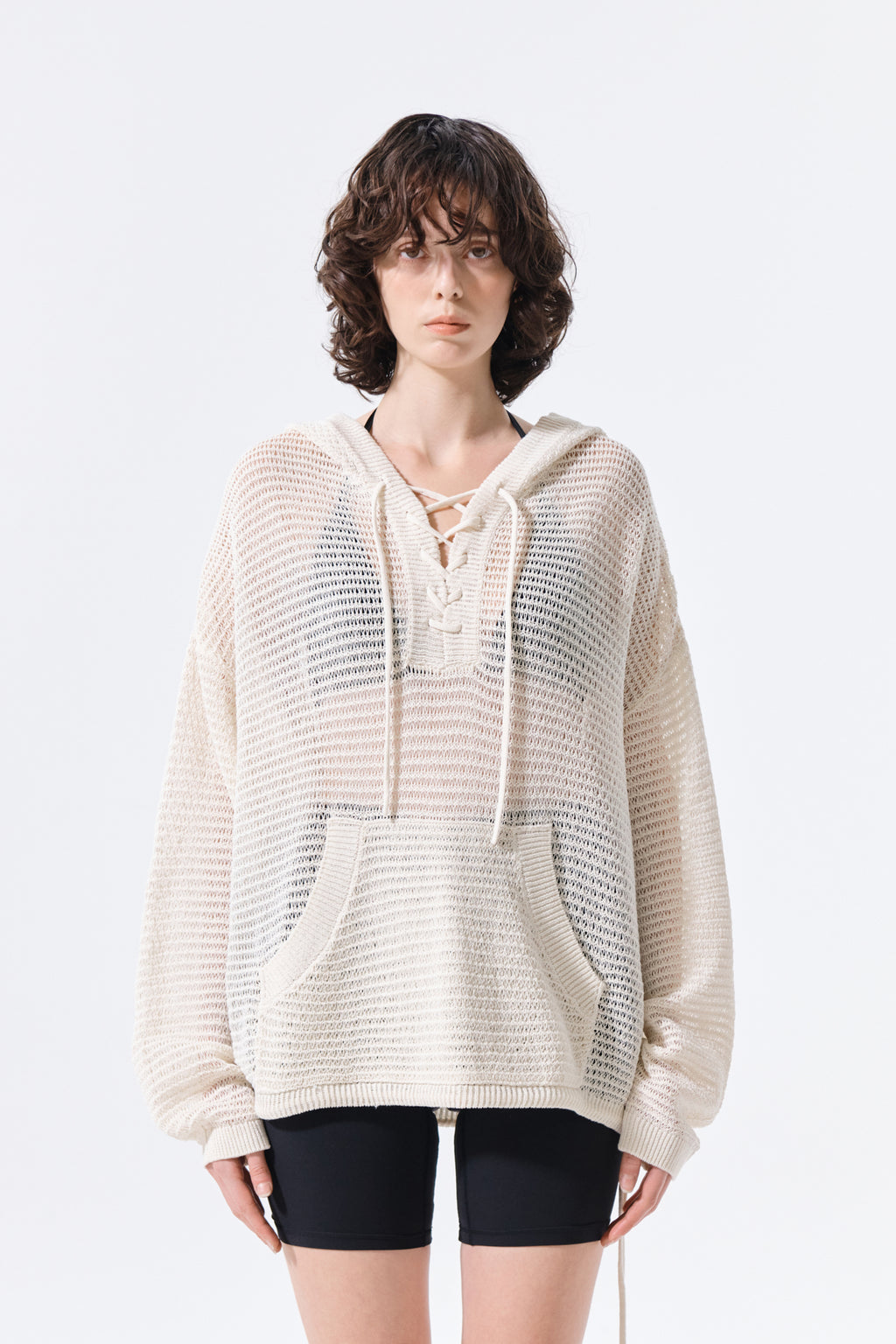Matin Kim - Oversized Mesh Knit Hoodie (Cream) product image 5 | TRAB K-Fashion Australia
