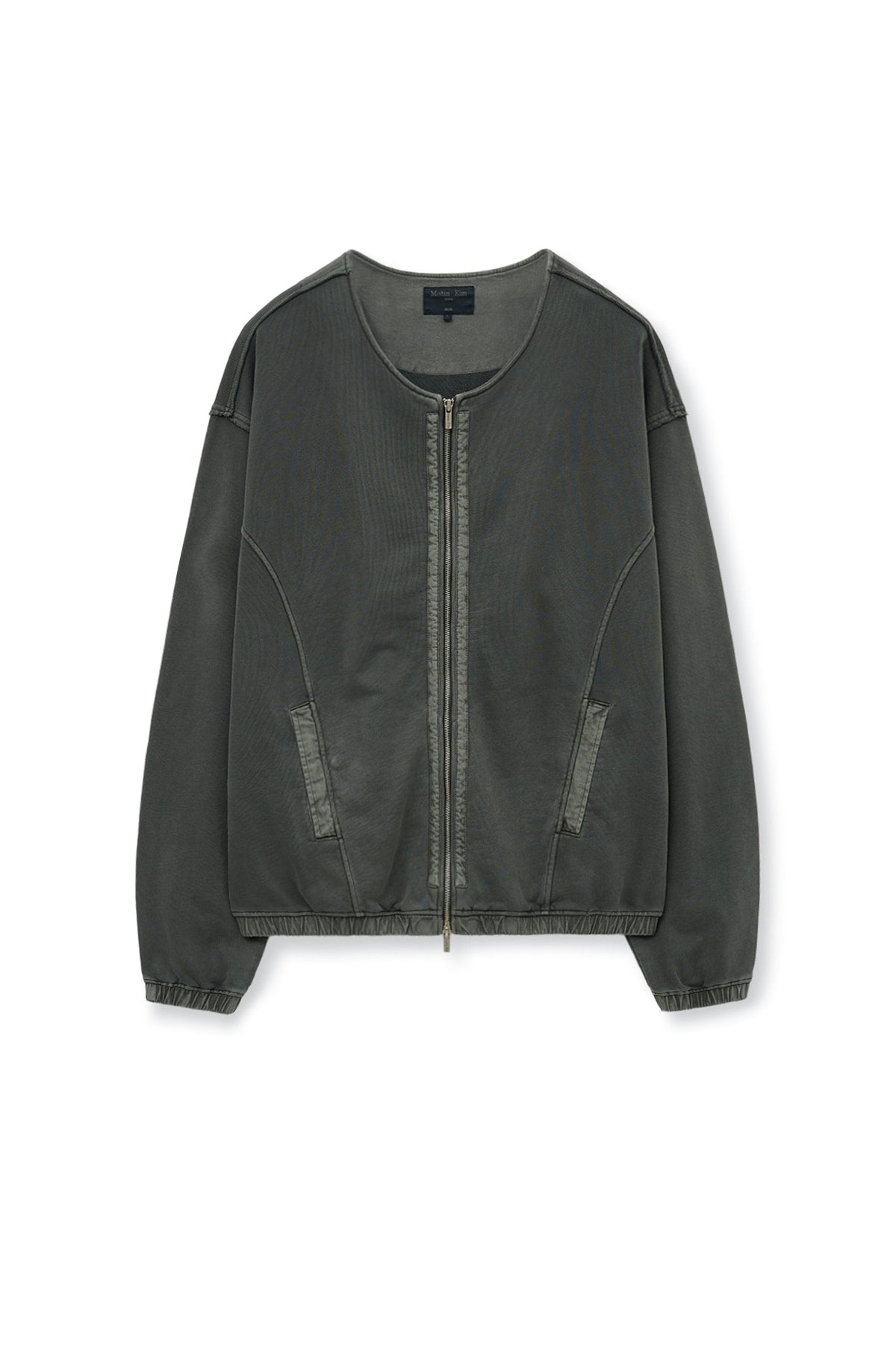 Matin Kim - Pigment Dyed Collarless Zip Up Jumper (Charcoal) product image 10 | TRAB K-Fashion Australia