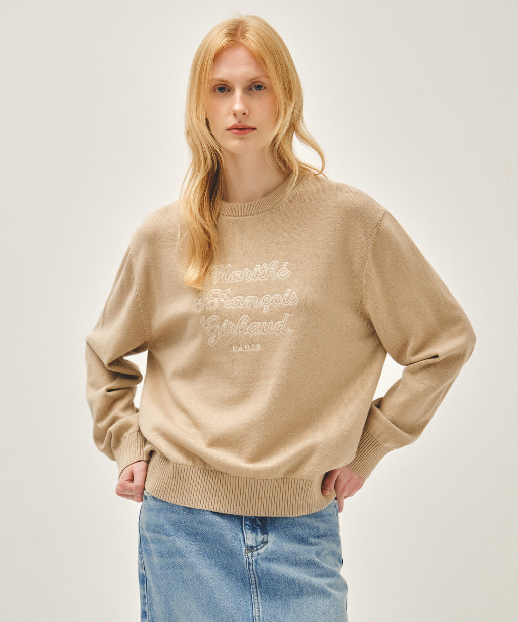 Marithe & Francois Girbaud - Drawing Classic Logo Knit Pullover (Beige) product image 1 | TRAB K-Fashion Australia