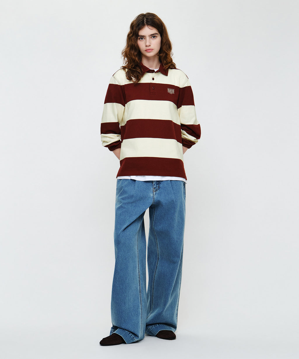 Marithe & Francois Girbaud - Small Classic Logo Rugby Collar Long Sleeve Tee (Burgundy) product image 4 | TRAB K-Fashion Australia