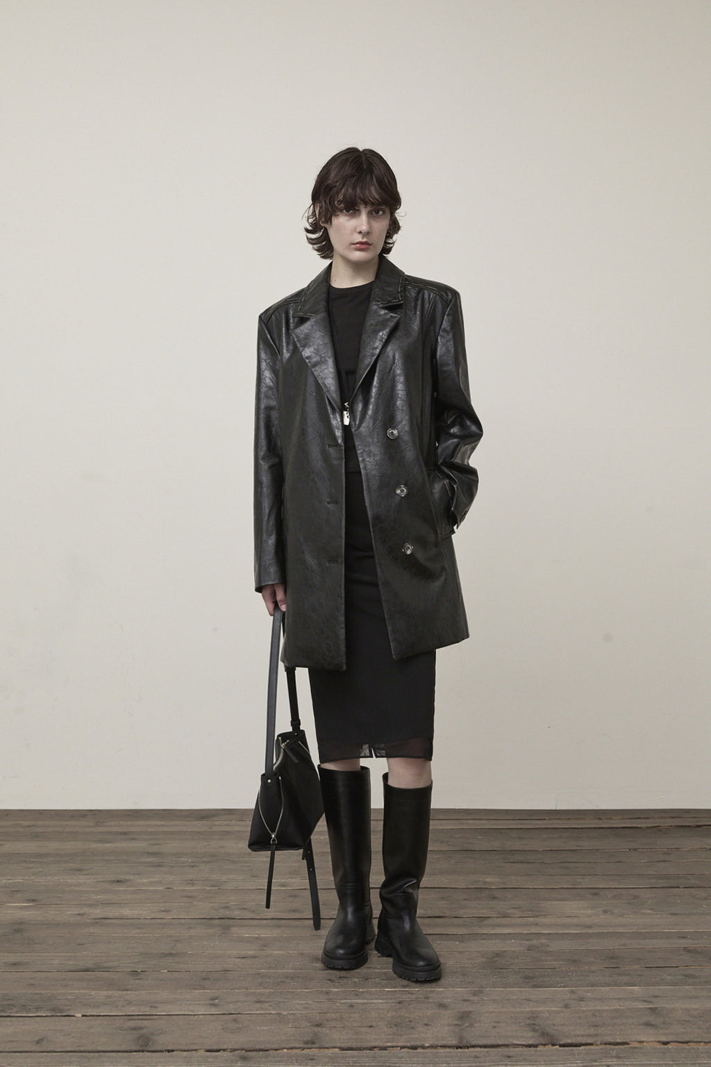 Matin Kim - Faux Leather Half Double Jacket (Black) product image 8 | TRAB K-Fashion Australia