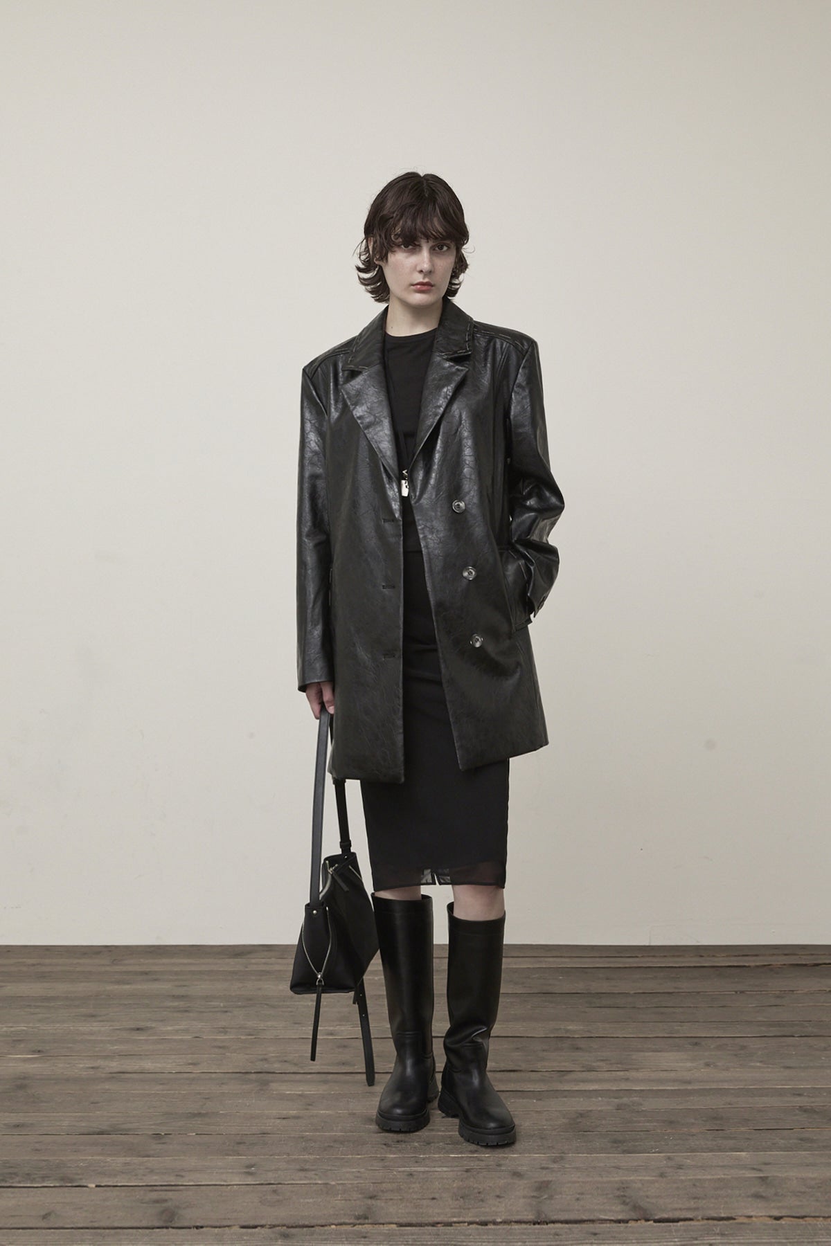 Matin Kim - Faux Leather Half Double Jacket (Black) product image 8 | TRAB K-Fashion Australia