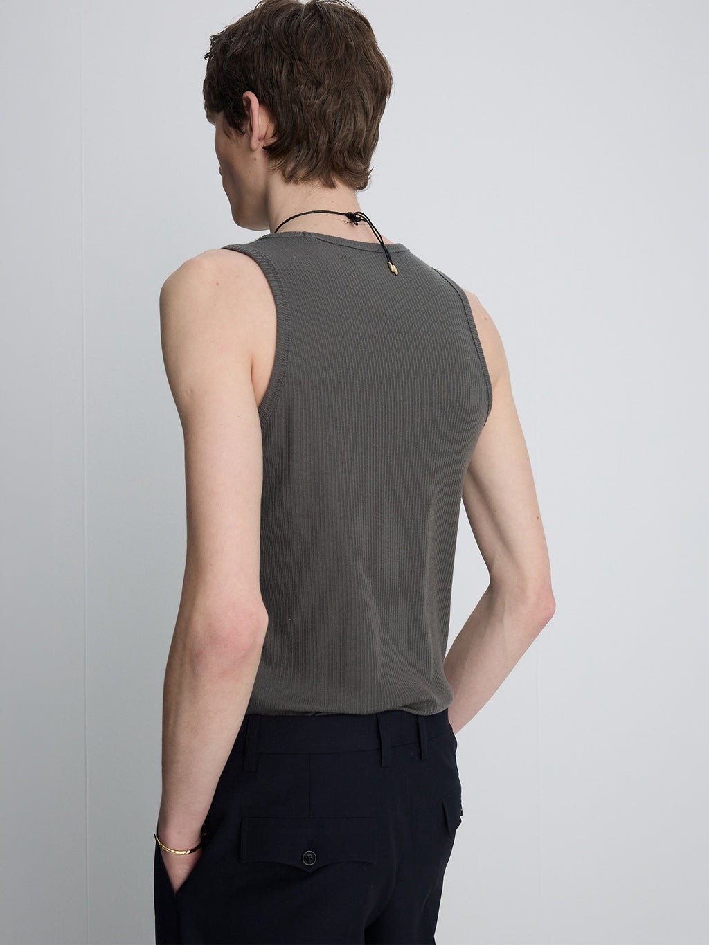Tonywack - Silk Lyocell Rib Tank Top Japanese Fabric (Olive Charcoal) product image 6 | TRAB K-Fashion Australia